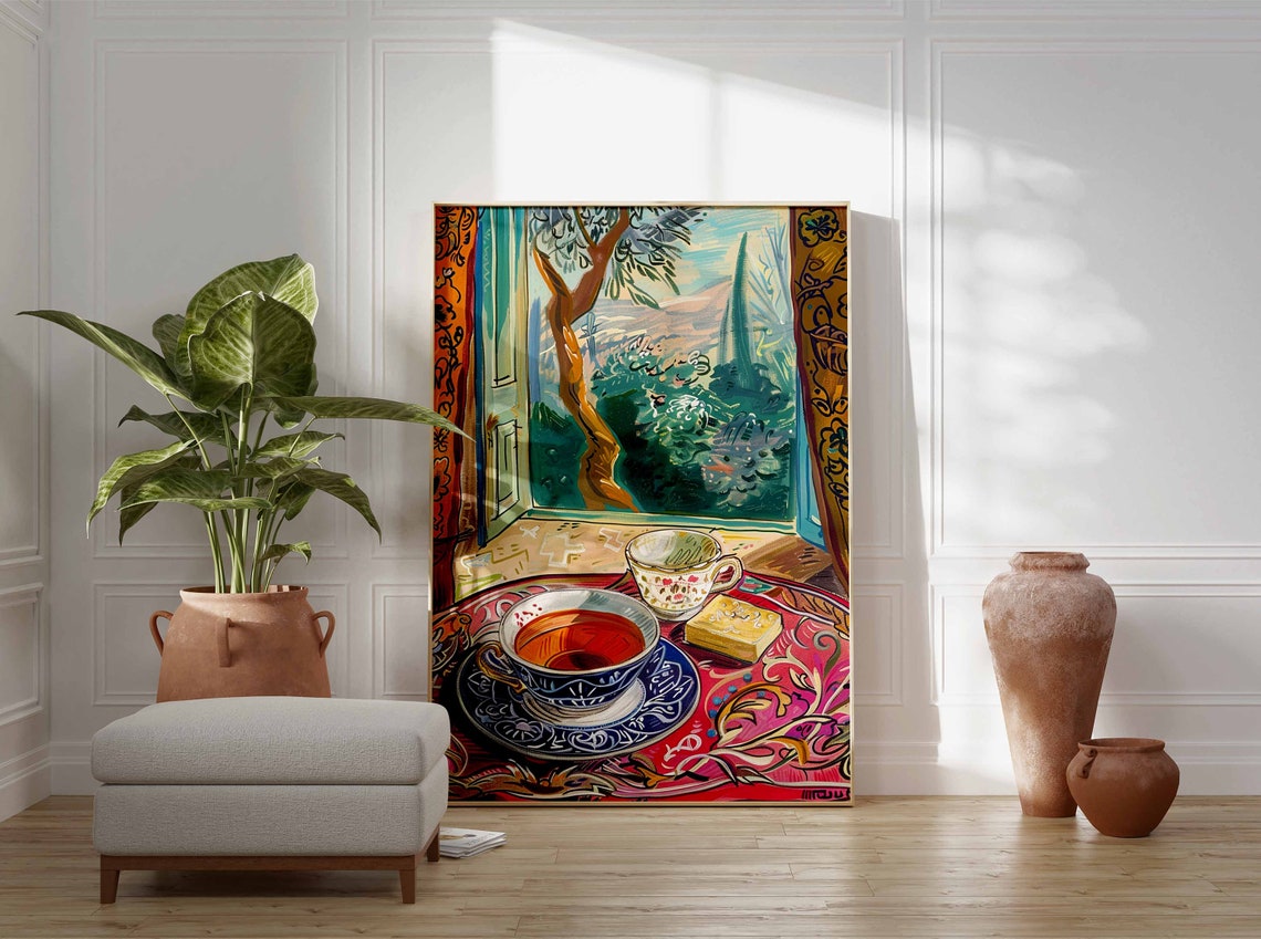 Middle Eastern Tea by the Window Colorful Painted Kitchen Art Poster - Image 3