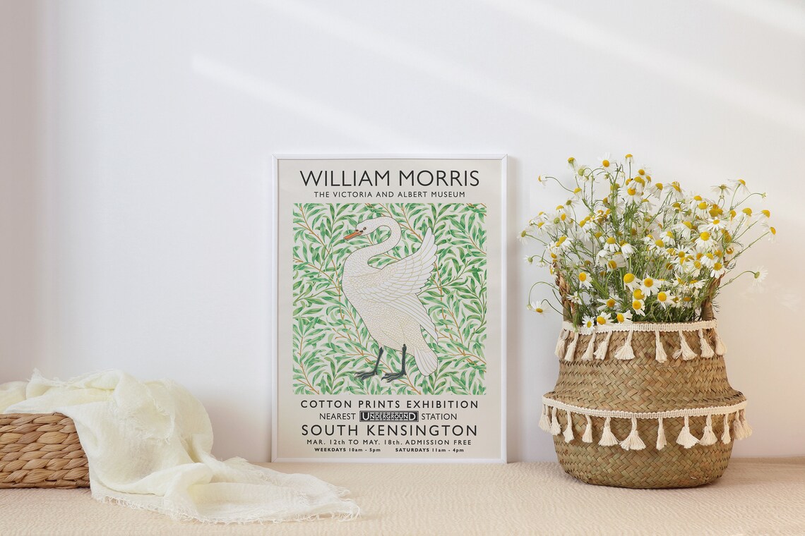 William Morris Swan Cotton Prints Exhibition Poster South Kensington - Image 2