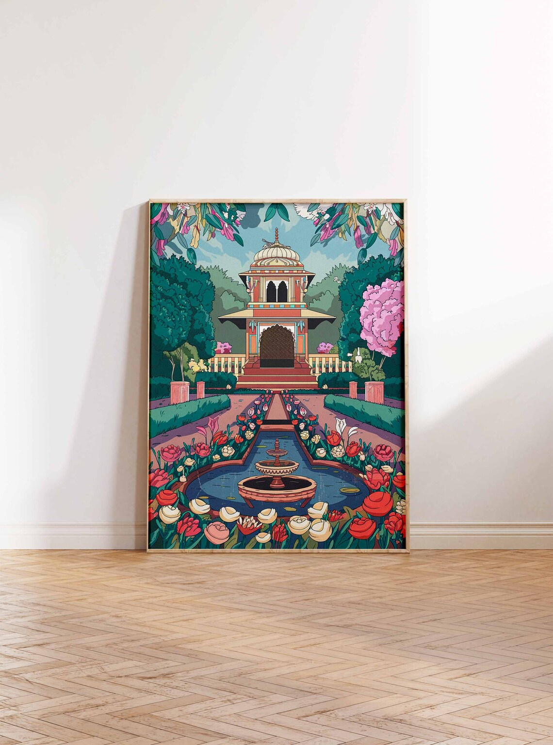 Indian Garden Pavilion Dome Fountain Tulip Flower Art Poster - Image 2