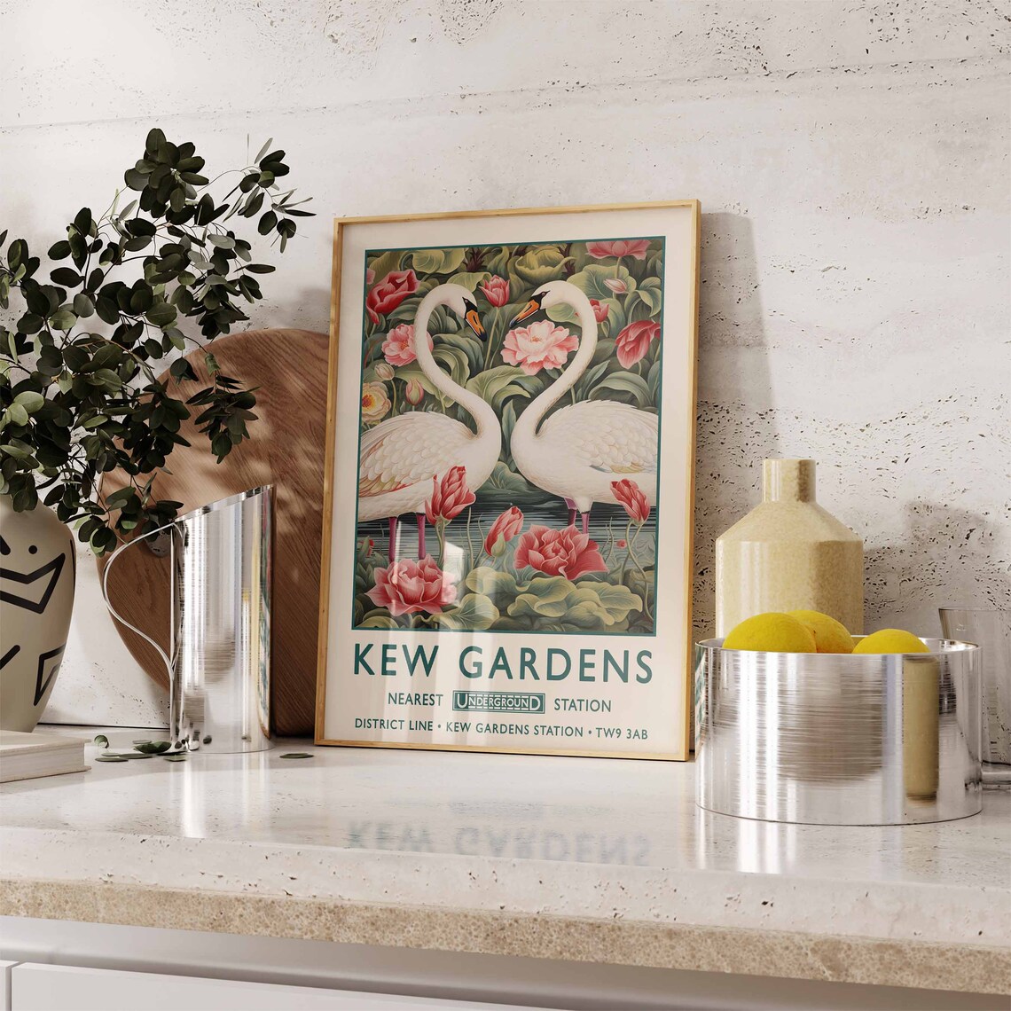 Kew Gardens London Swans Lotus Vintage Underground Travel Poster - Image 2
