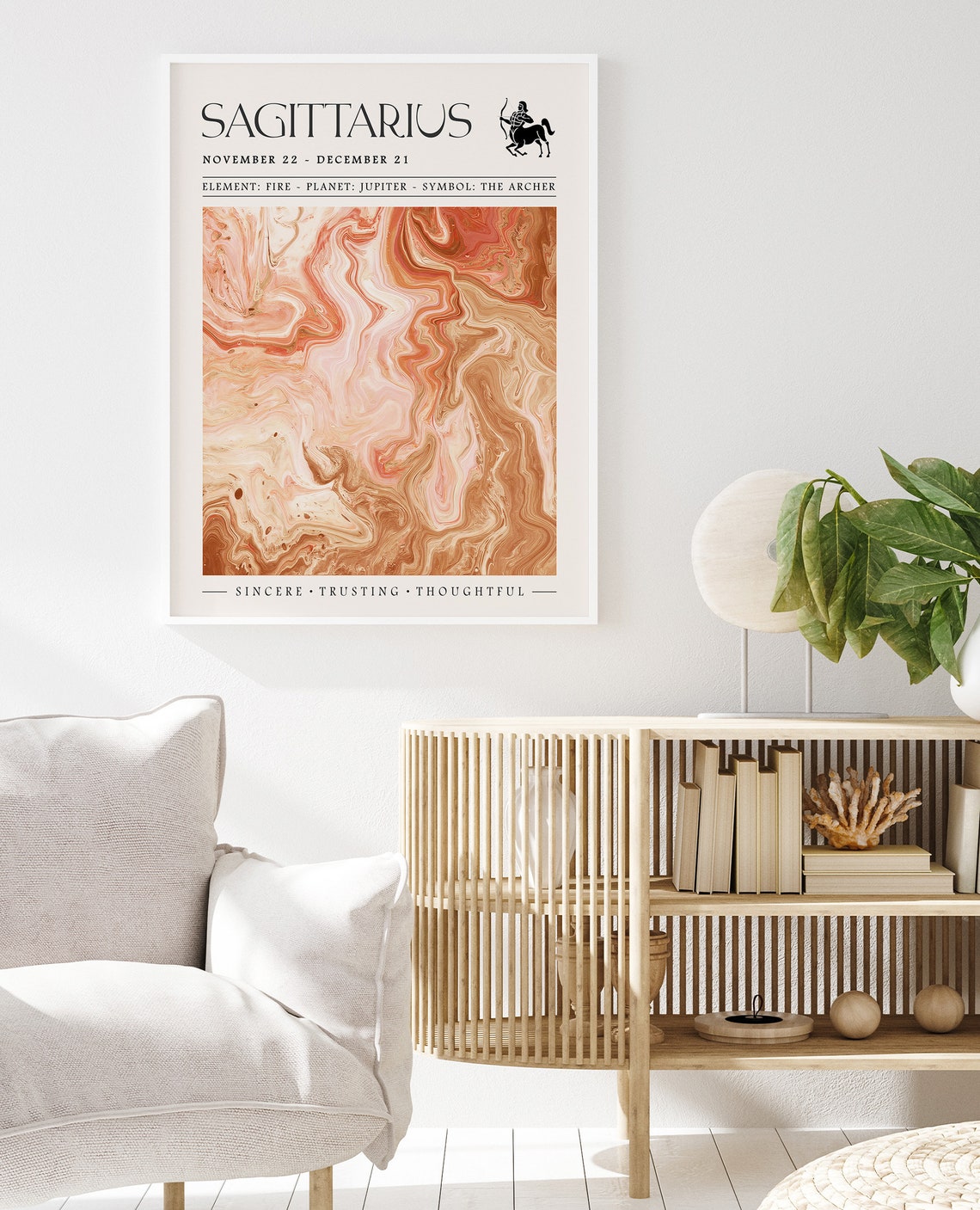 Sagittarius Zodiac Sign November December Fire Marbled Art Poster - Image 2