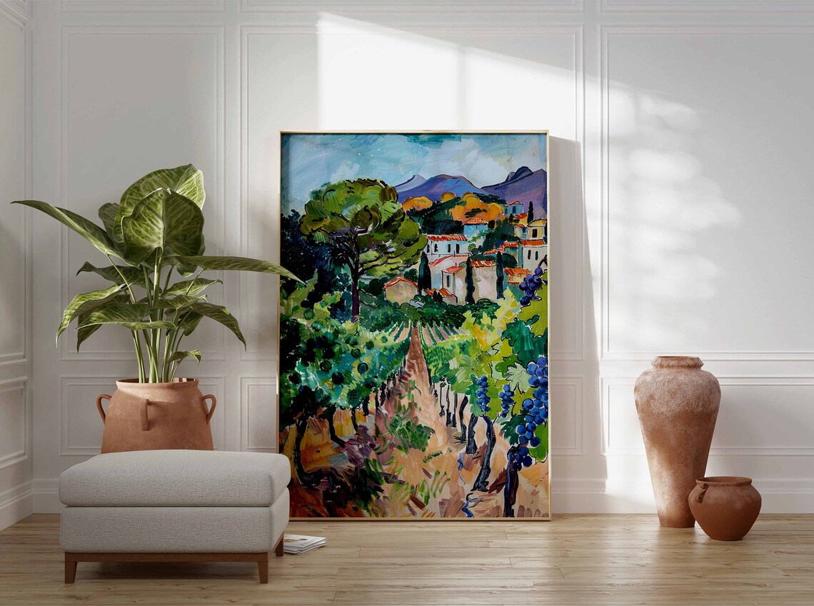 Fauvist Vineyard Village Bold Color Harvest Countryside Art Poster - Image 3