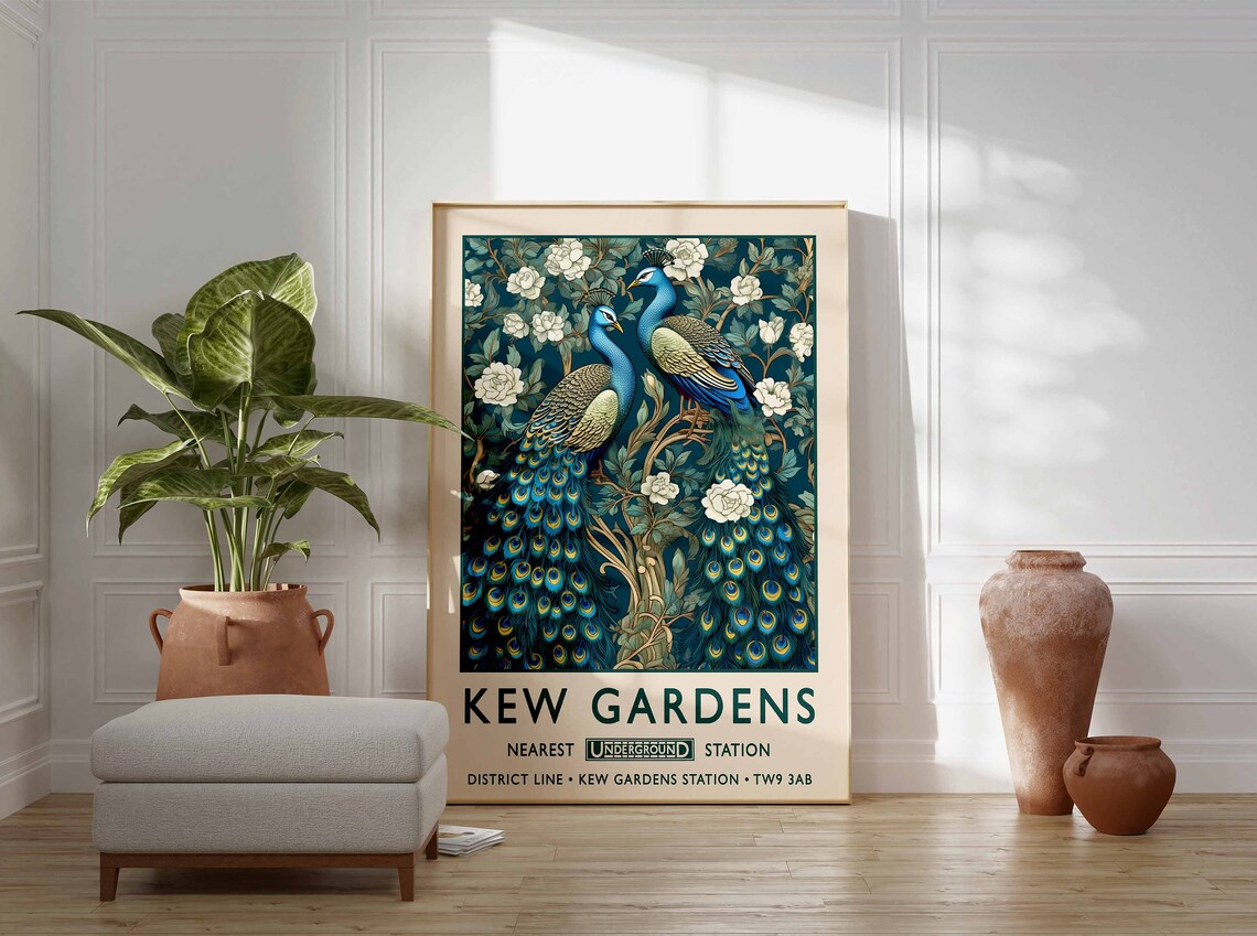 Kew Gardens Peacock Print London Underground Art Teal Bird Vintage - Image 3