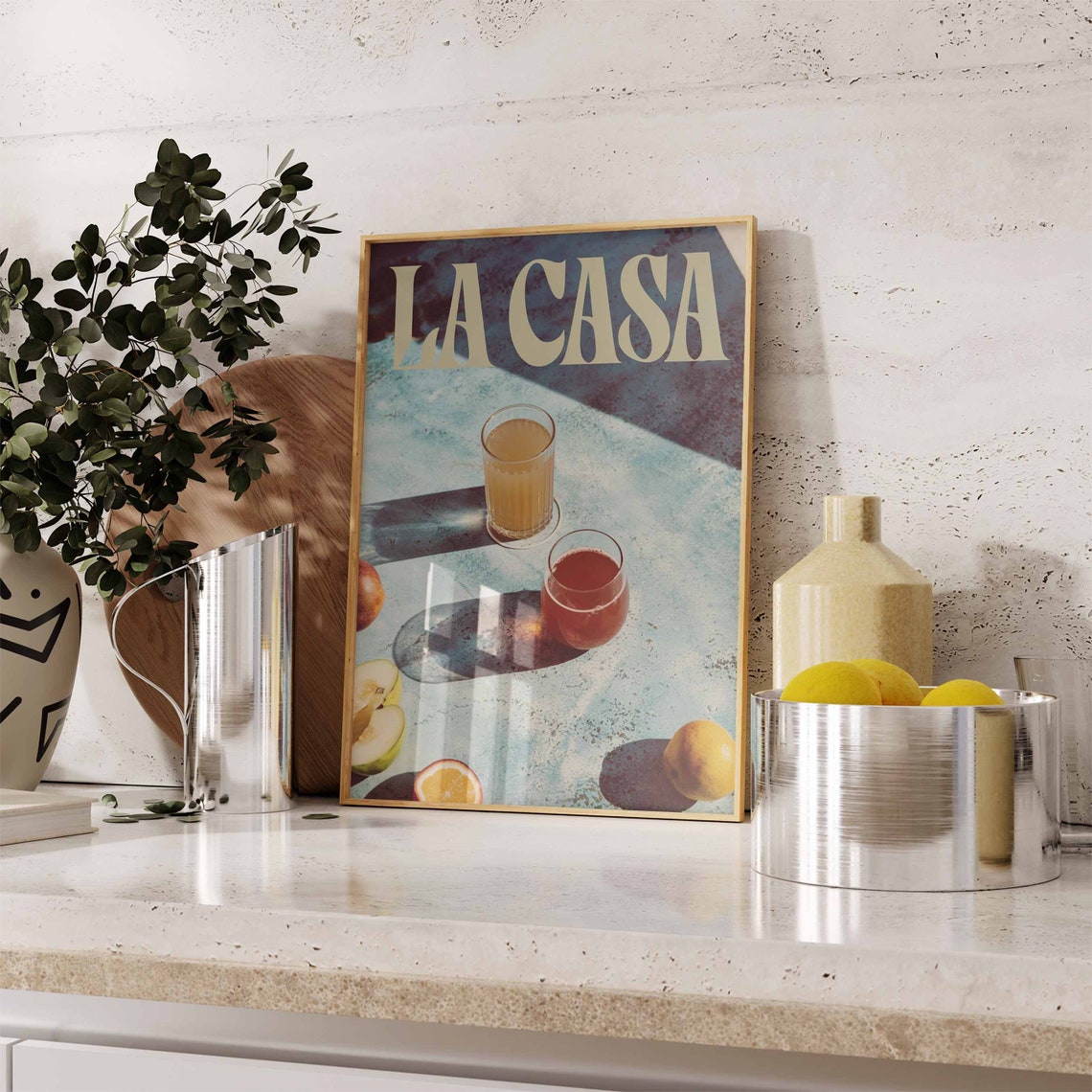 La Casa Retro Teal Tabletop Citrus Juice Moody Summer Art Print - Image 3