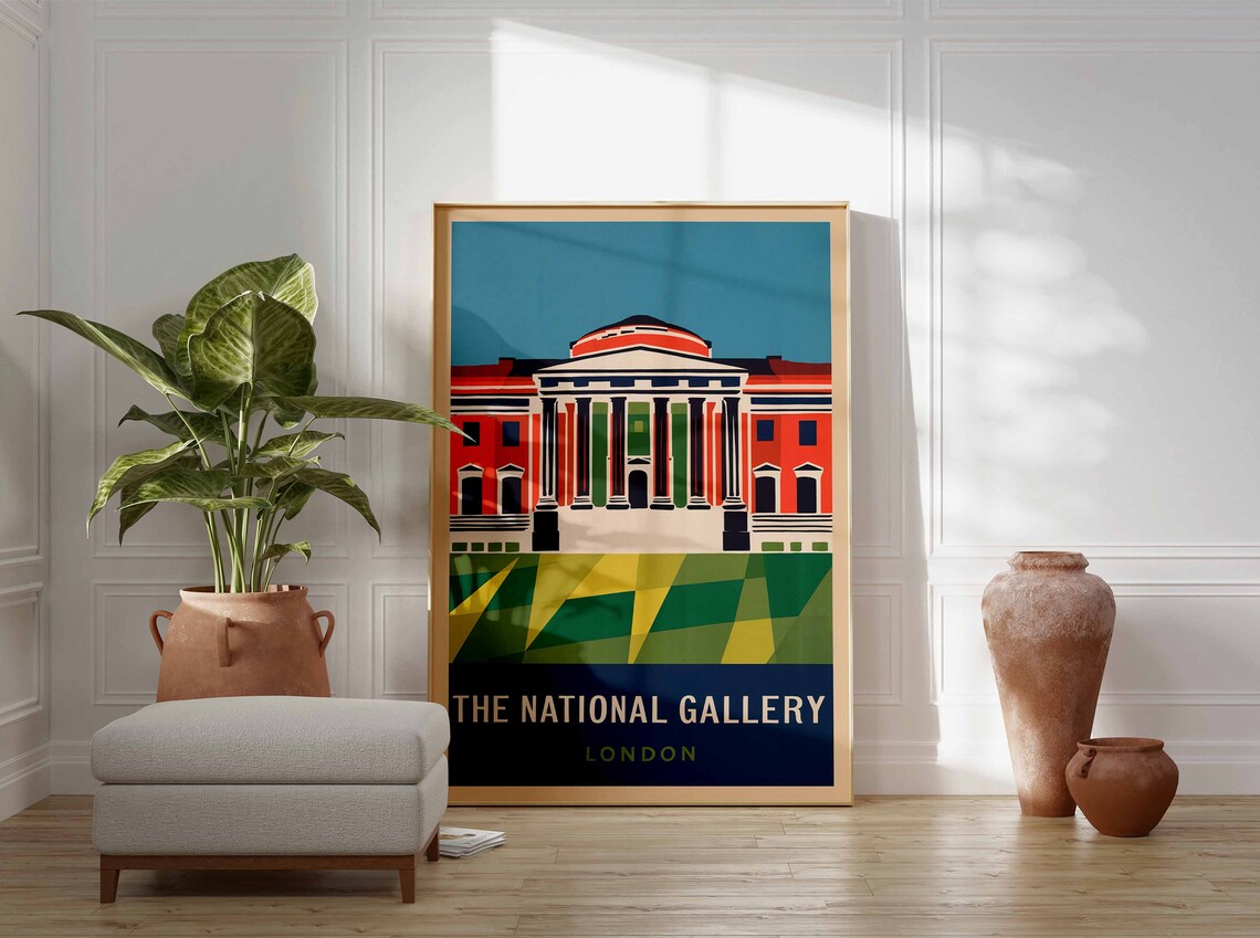 The National Gallery London Red Facade Retro Museum Travel Poster - Image 3