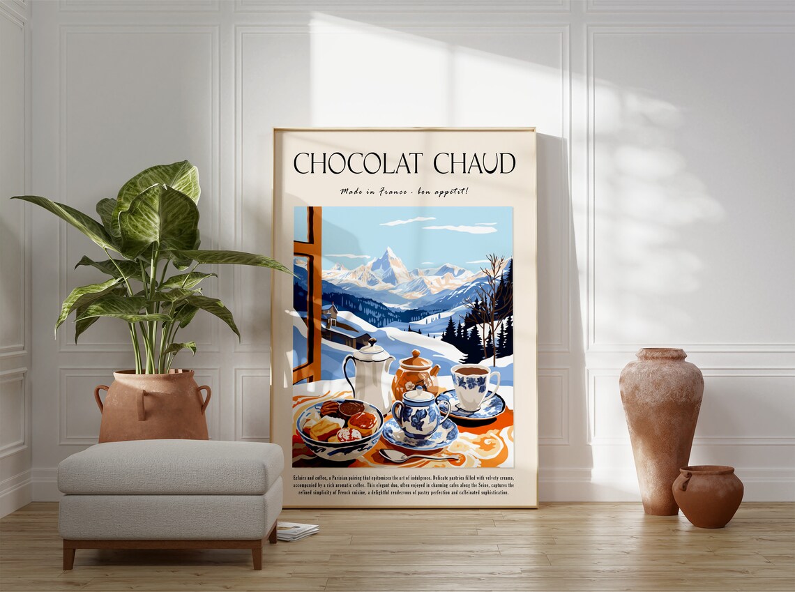 Chocolat Chaud French Hot Chocolate Alpine Mountain Cafe Poster - Image 2
