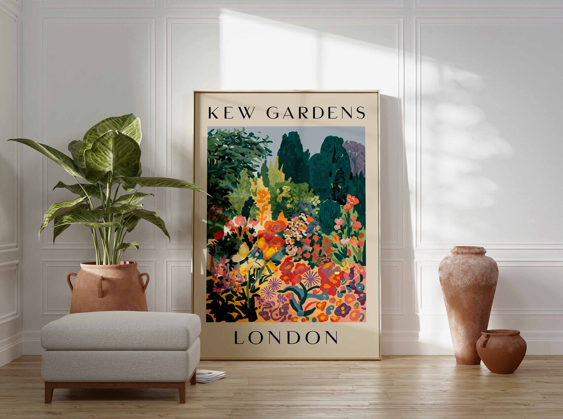 Kew Gardens Vibrant Colorful Flower Bed London Botanical Poster