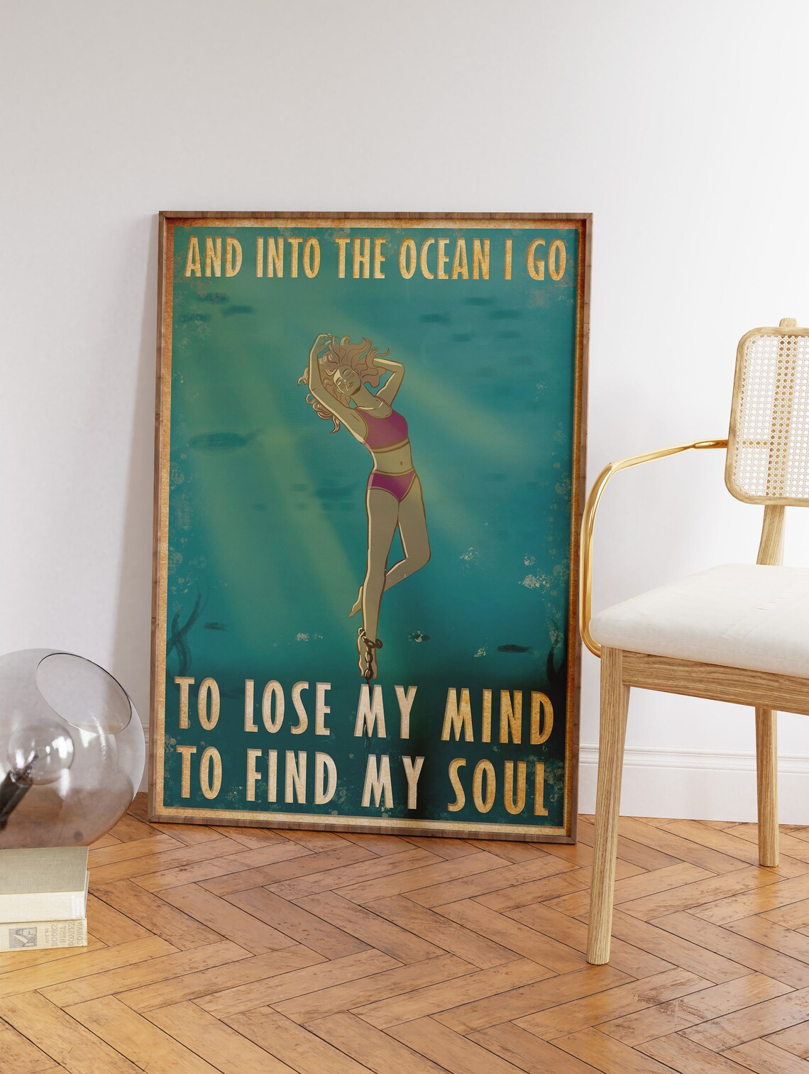 Into The Ocean I Go Vintage Diver Quote Poster Find My Soul Art - Image 3
