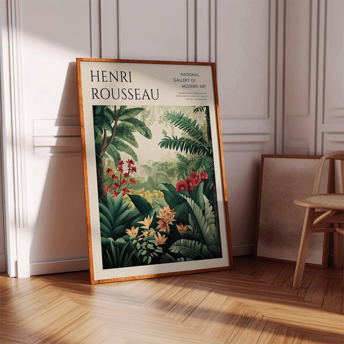 Henri Rousseau Bright Jungle with Red and Orange Flowers Art Poster - Image 2