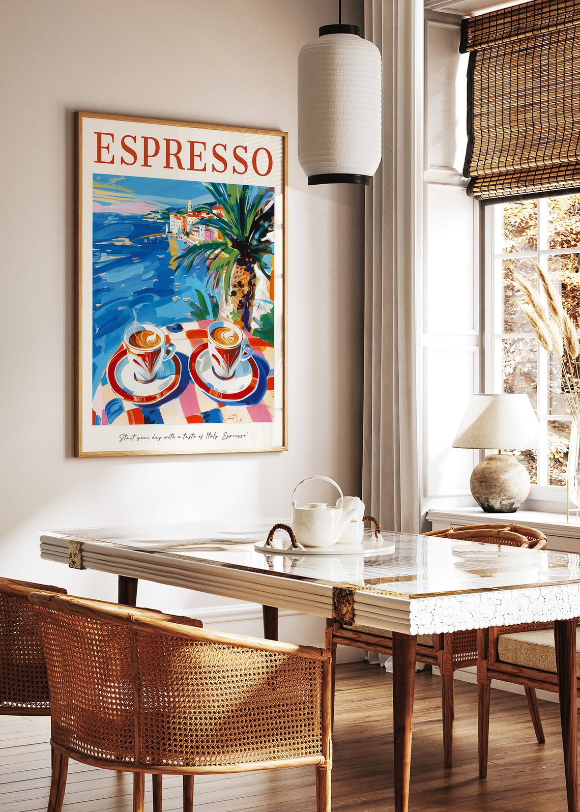 Espresso Italian Coffee Poster Coastal Cafe Retro Illustration - Image 2