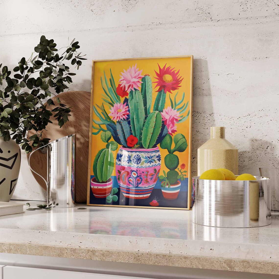 Vintage Mexican Cactus Poster, Traditional Floral Art Print - Image 3