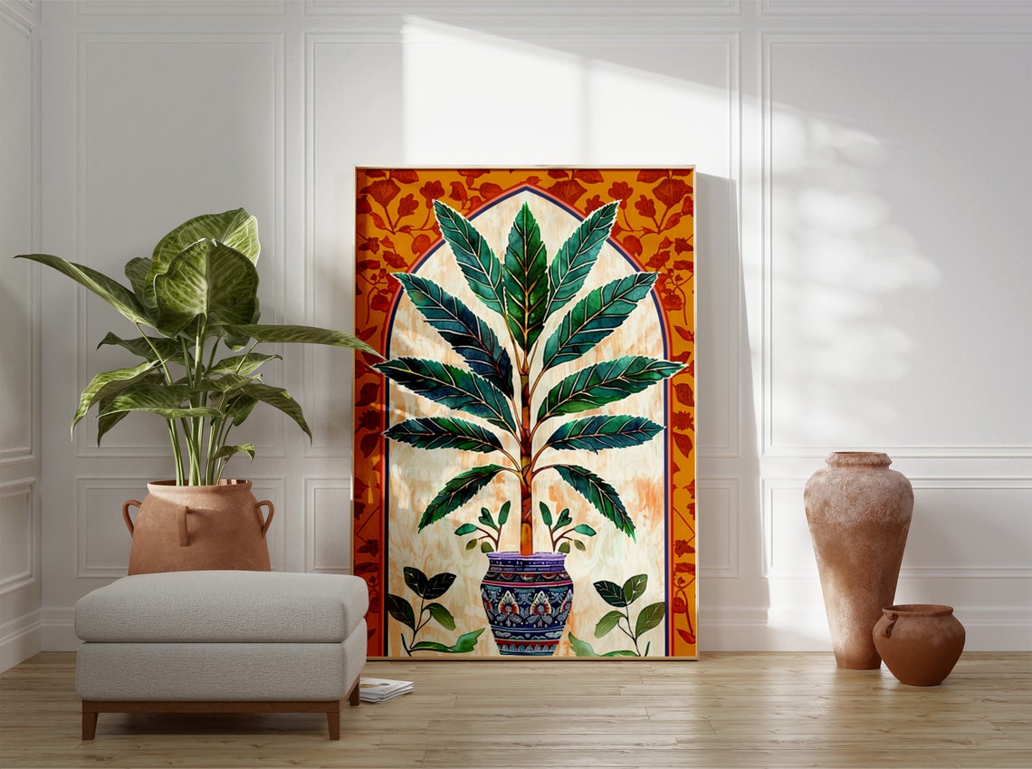 Framed Islamic Floral Arch Potted Plant Ornate Botanical Wall Art - Image 3