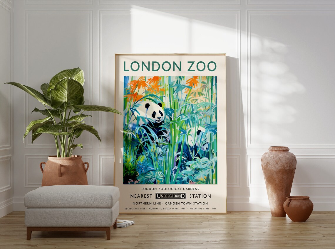 London Zoo Giant Panda Bamboo Underground Travel Art Poster Gift - Image 2