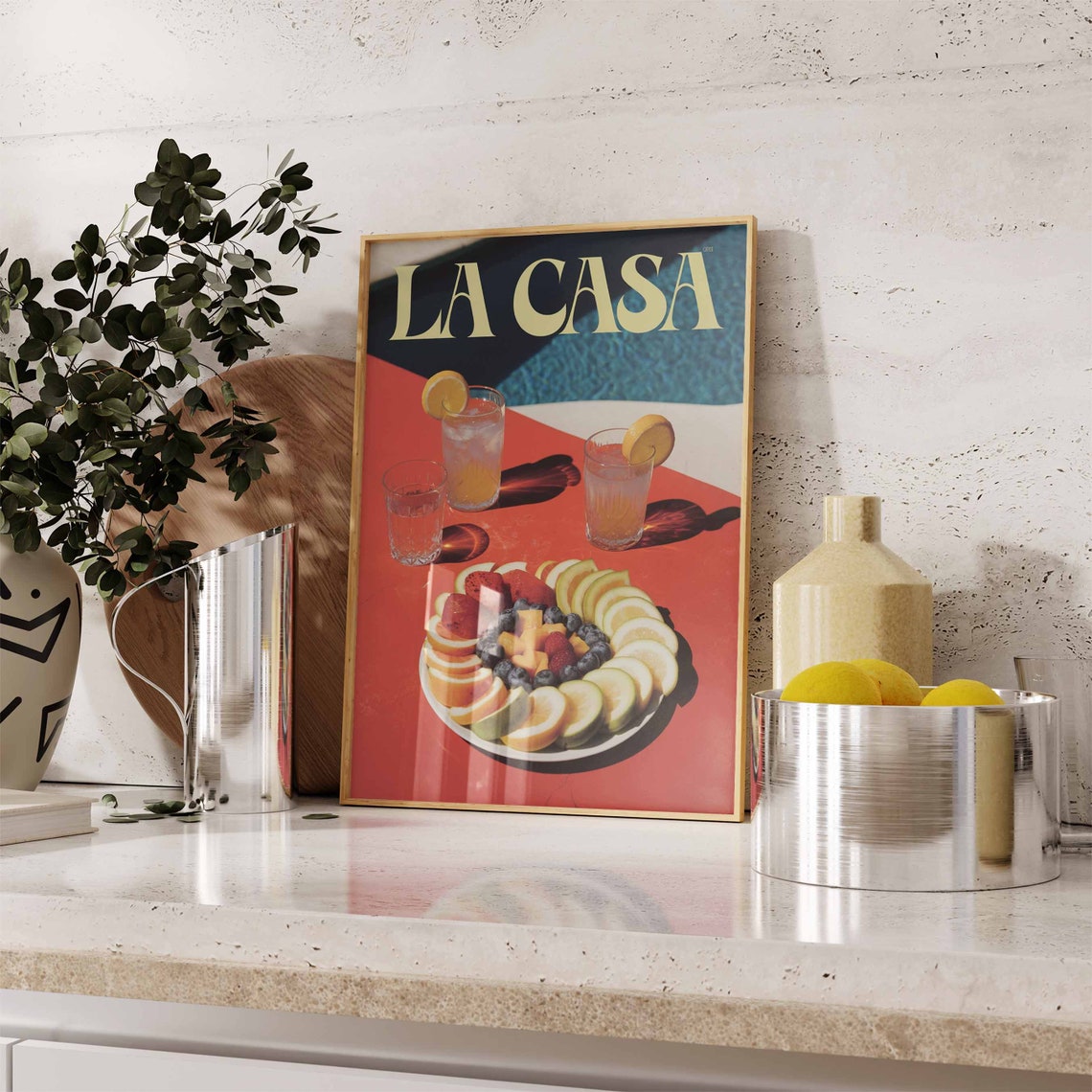 La Casa Retro Red Table Citrus Drinks Berry Fruit Plate Poster - Image 3