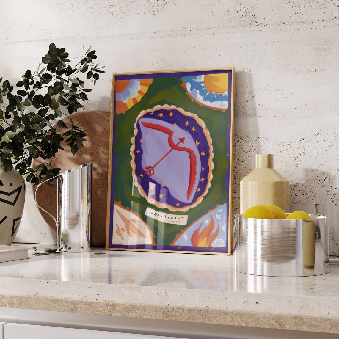Sagittarius Zodiac Bow Arrow Green Purple Medallion Art Poster - Image 3
