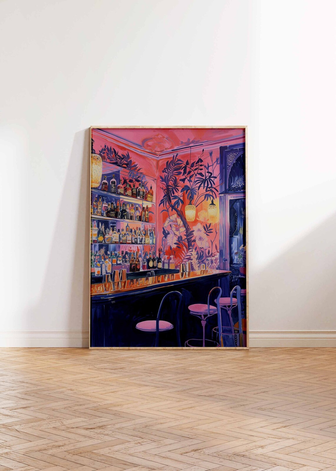 Colorful Bar Interior Painting Pink Cocktail Lounge Night Art Poster - Image 2