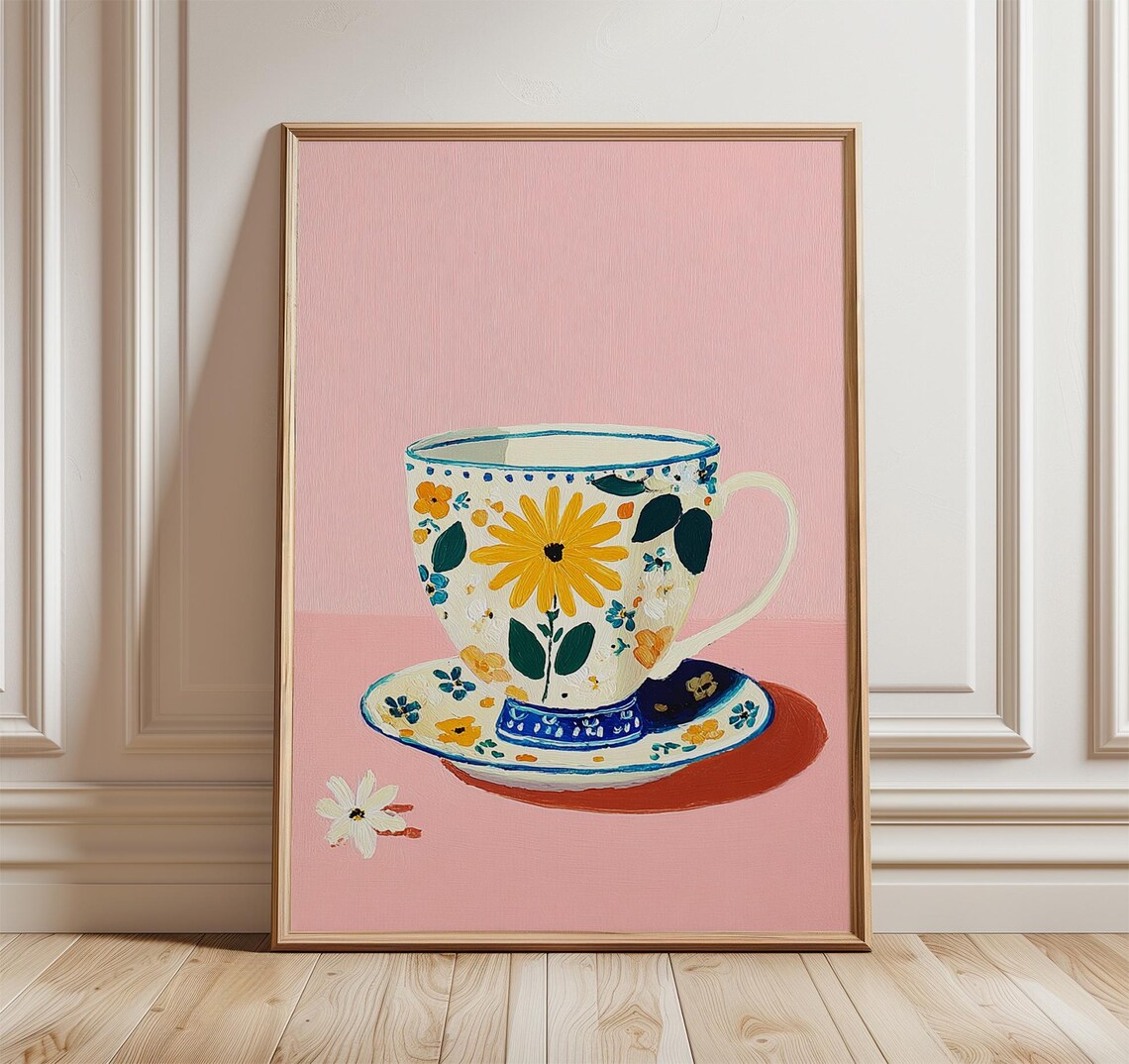 Floral Coffee Cup Art Print, Modern Still Life