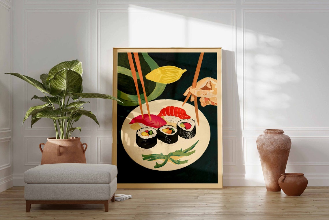Sushi Platter Maki Rolls Chopsticks Hand Japanese Kitchen Poster - Image 3