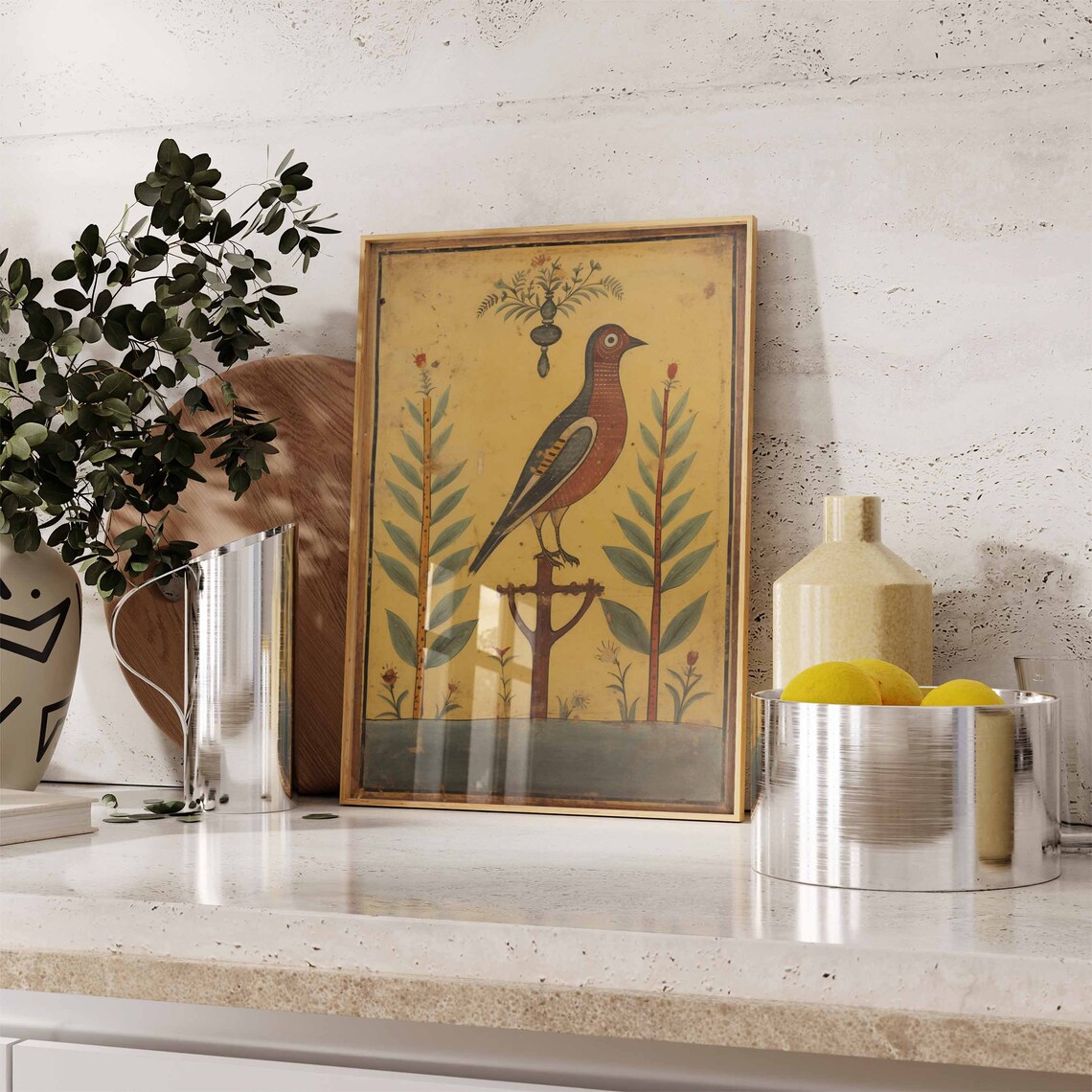 Indian Folk Art Bird Painting Poster With Traditional Style Decor - Image 2