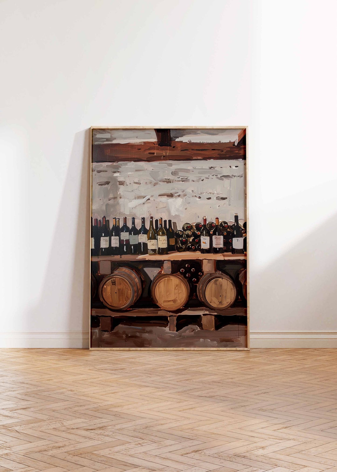 Rustic Wine Shelf Art Poster Bottles Barrels Old Cellar Wall Decor - Image 2