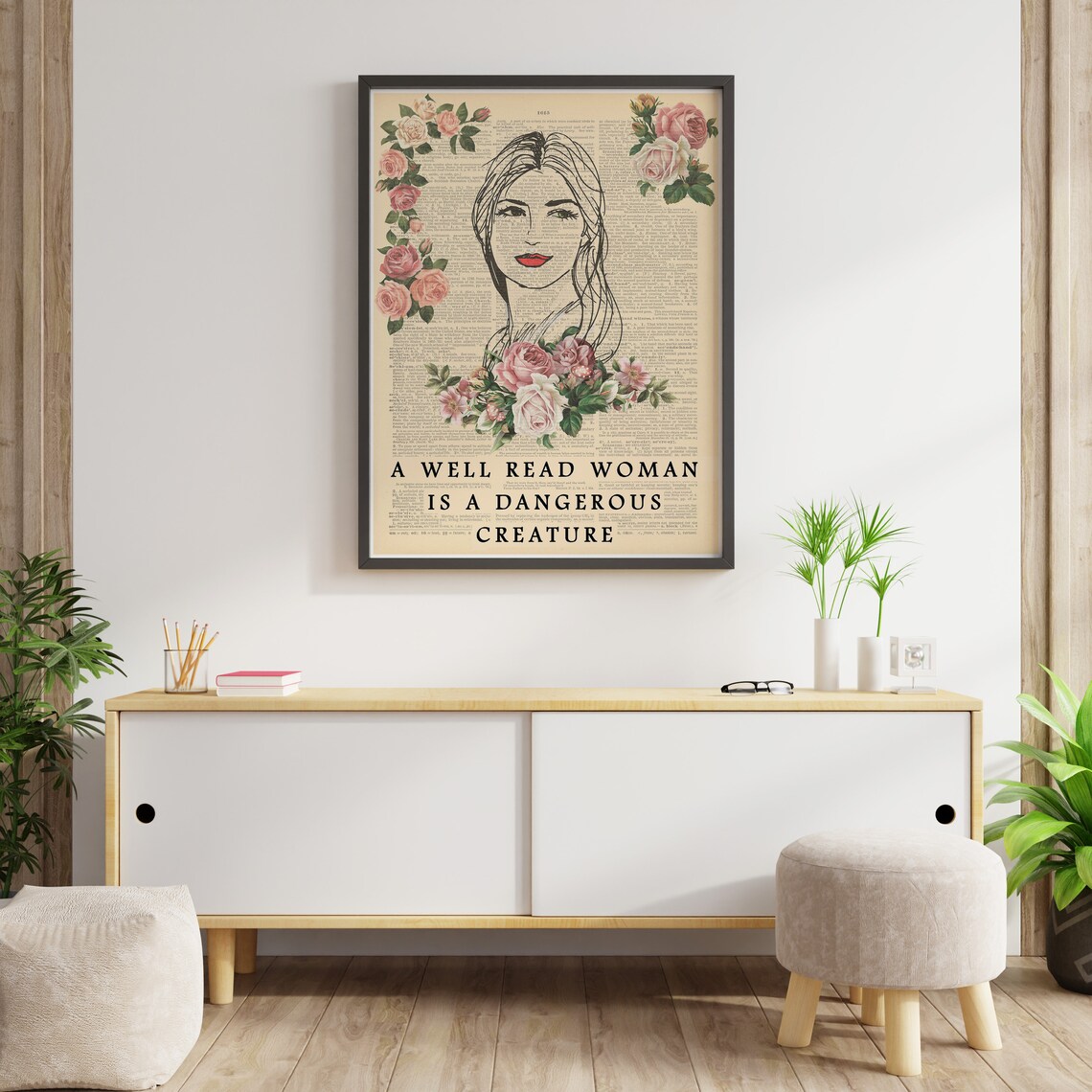 A Well Read Woman Is a Dangerous Creature Floral Quote Wall Poster - Image 2
