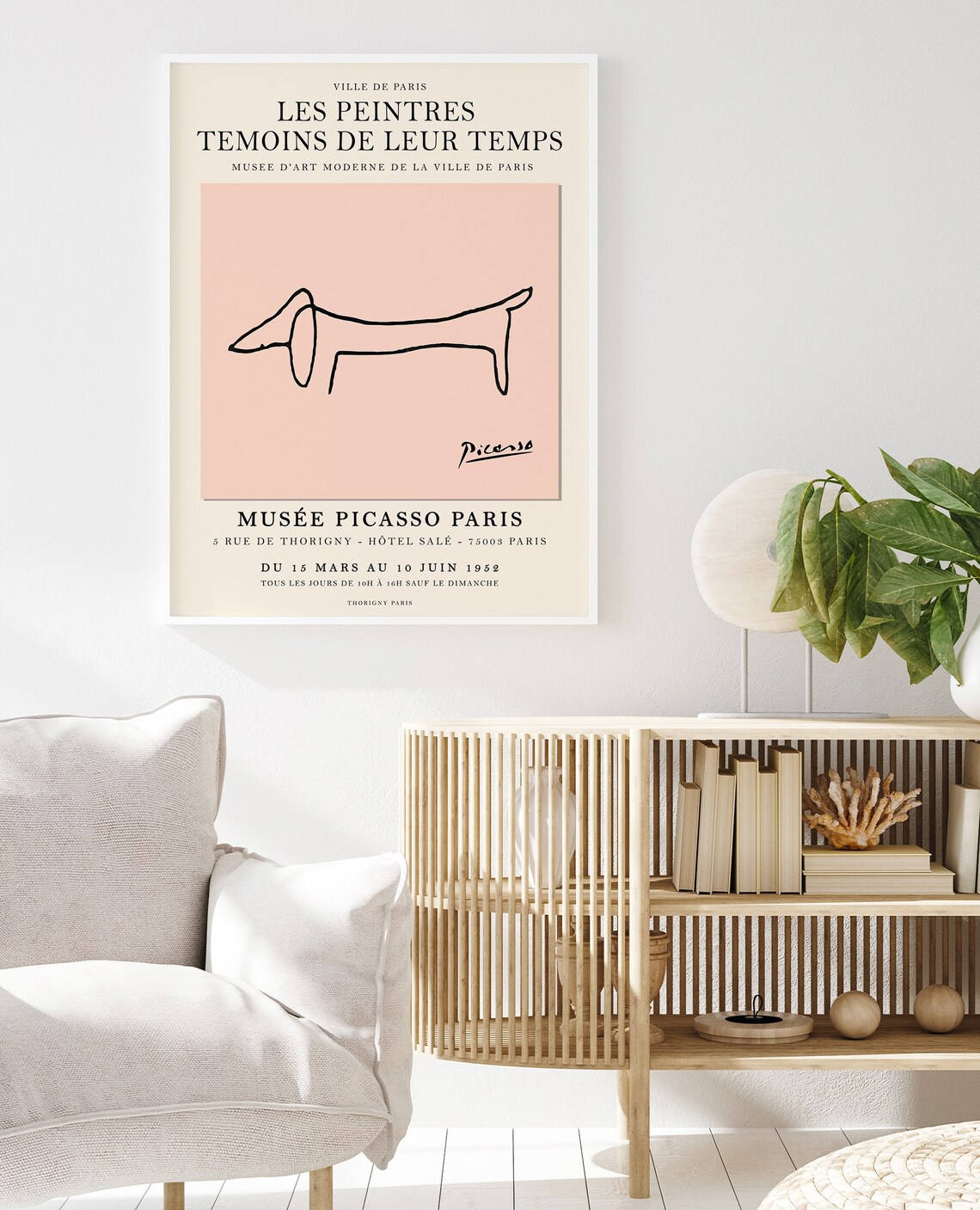 Picasso-Inspired Pink Dachshund Line Art Poster - Image 2