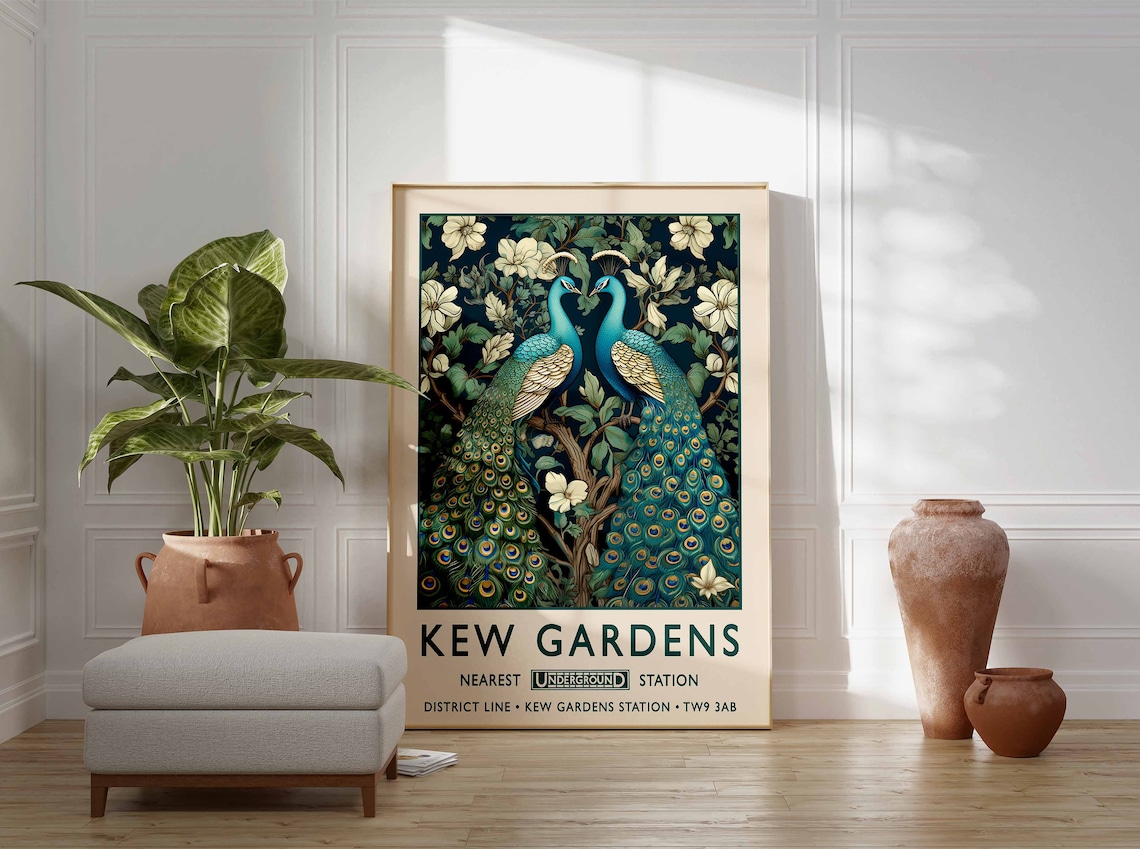 William Morris Peacock at Kew Gardens, Vintage Poster - Image 3