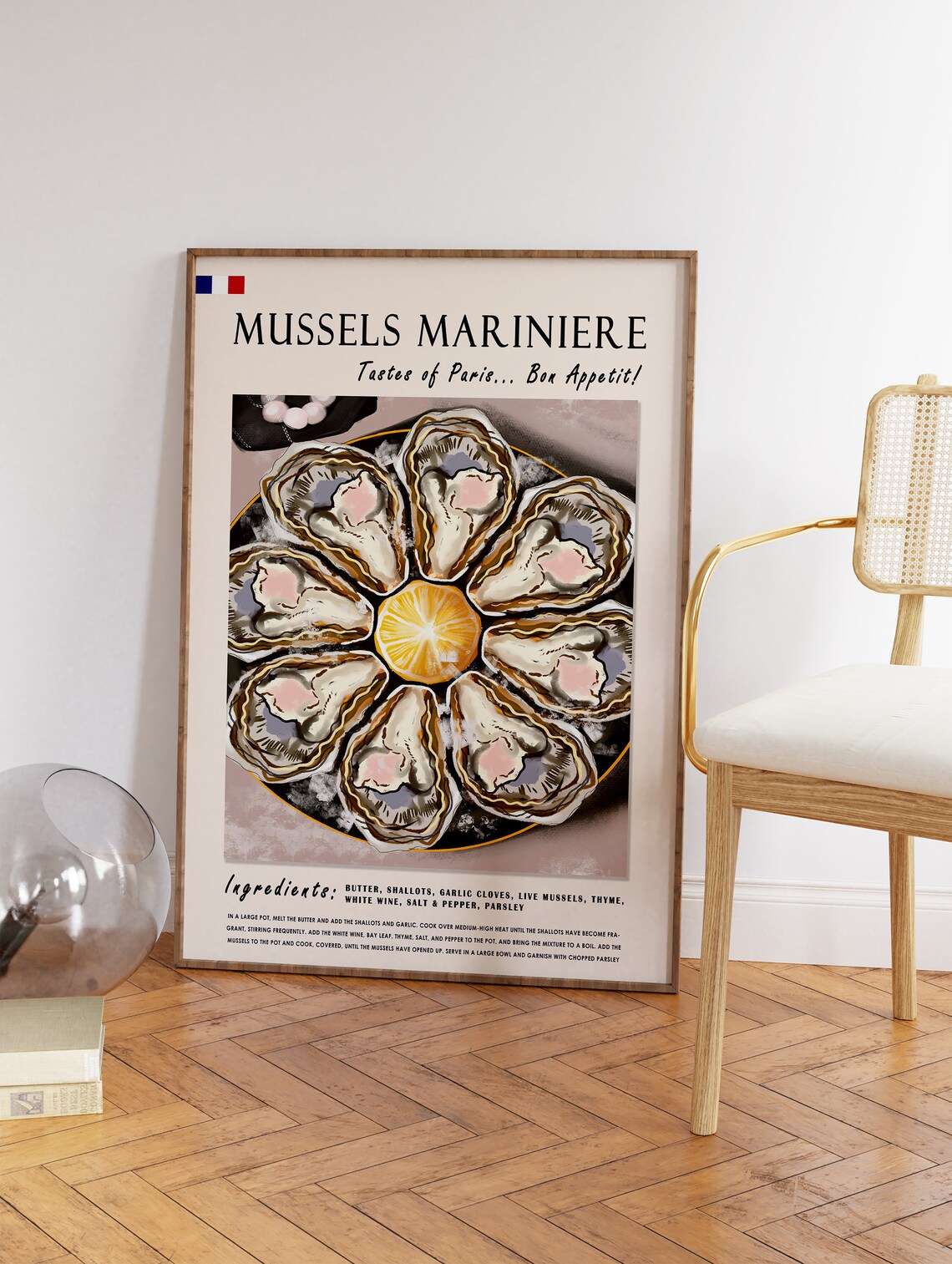 Mussels Mariniere Paris French Oysters Seafood Recipe Poster - Image 3