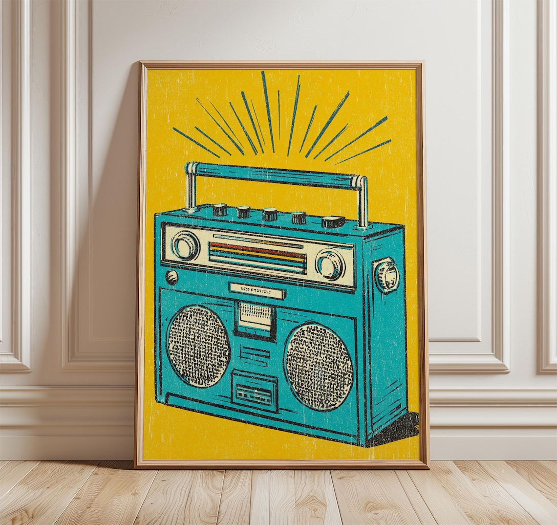 Retro Boombox Vintage Music Poster Print