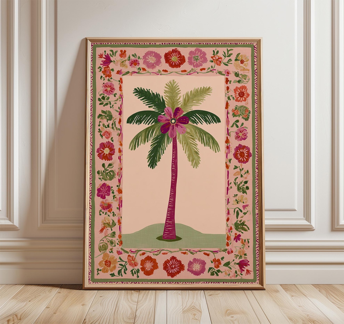 Folk Art Palm Tree Poster, Boho Tropical Decor