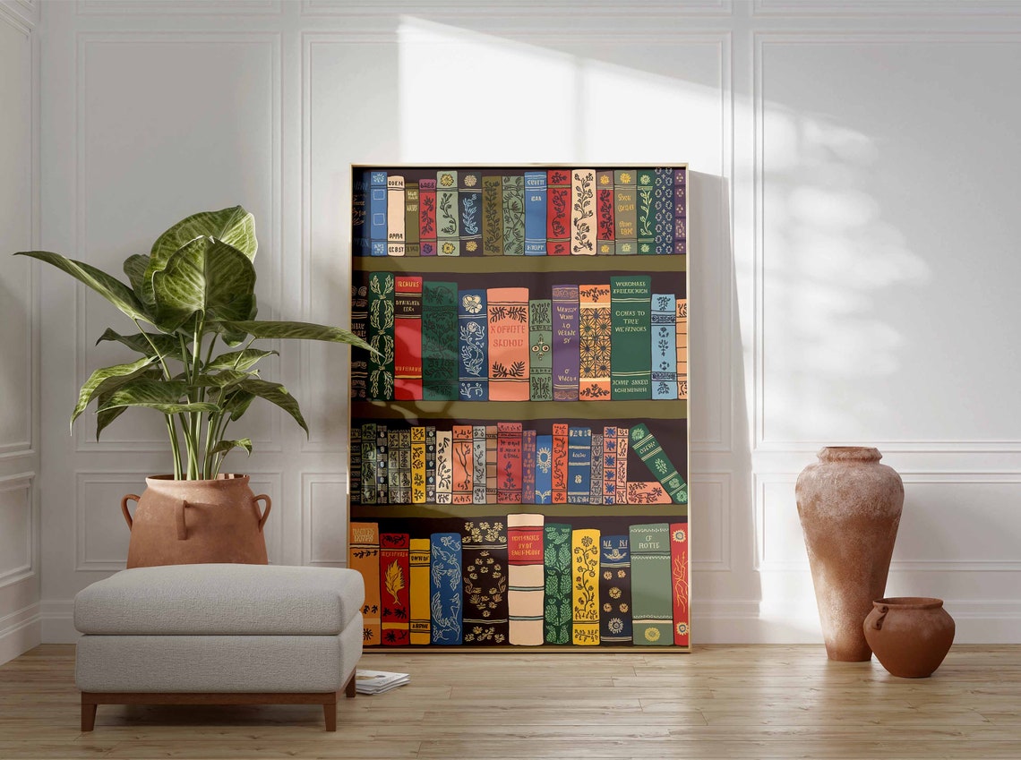 Vintage Book Spines Bookshelf Library Decor Book Lover Wall Poster - Image 3