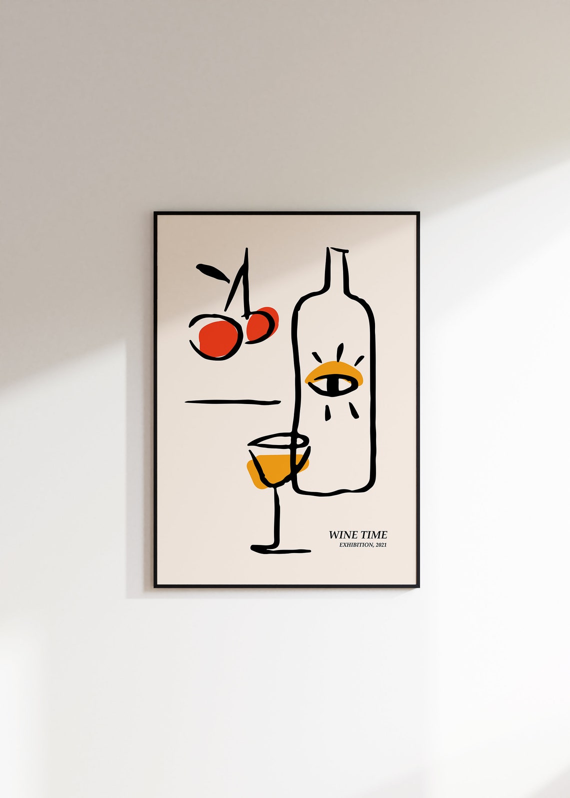 Wine Time Exhibition 2021 Minimal Line Drawing Bottle Glass Wall Art - Image 3