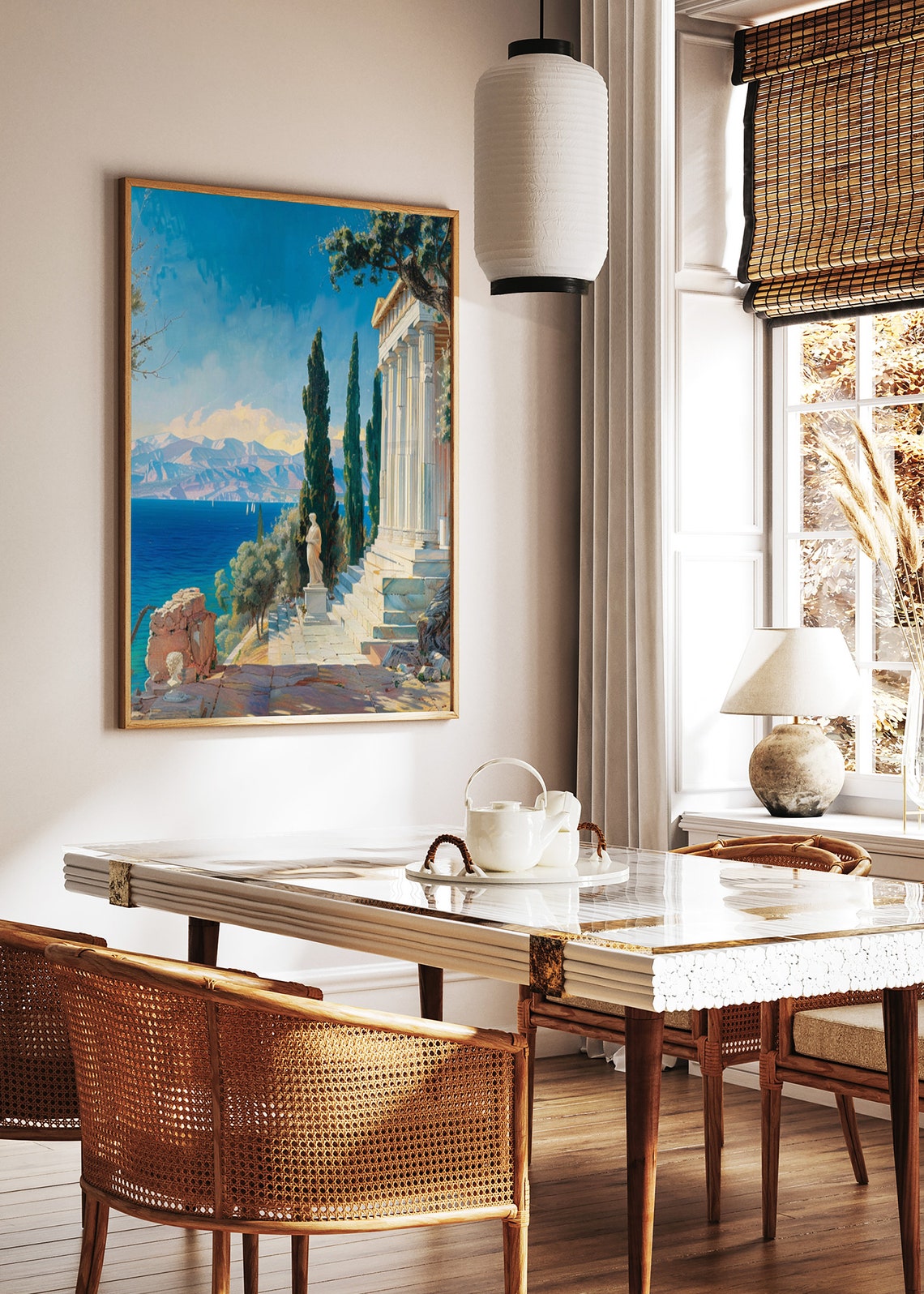 Classical Greek Temple by the Sea with Cypress Trees Art Poster - Image 2