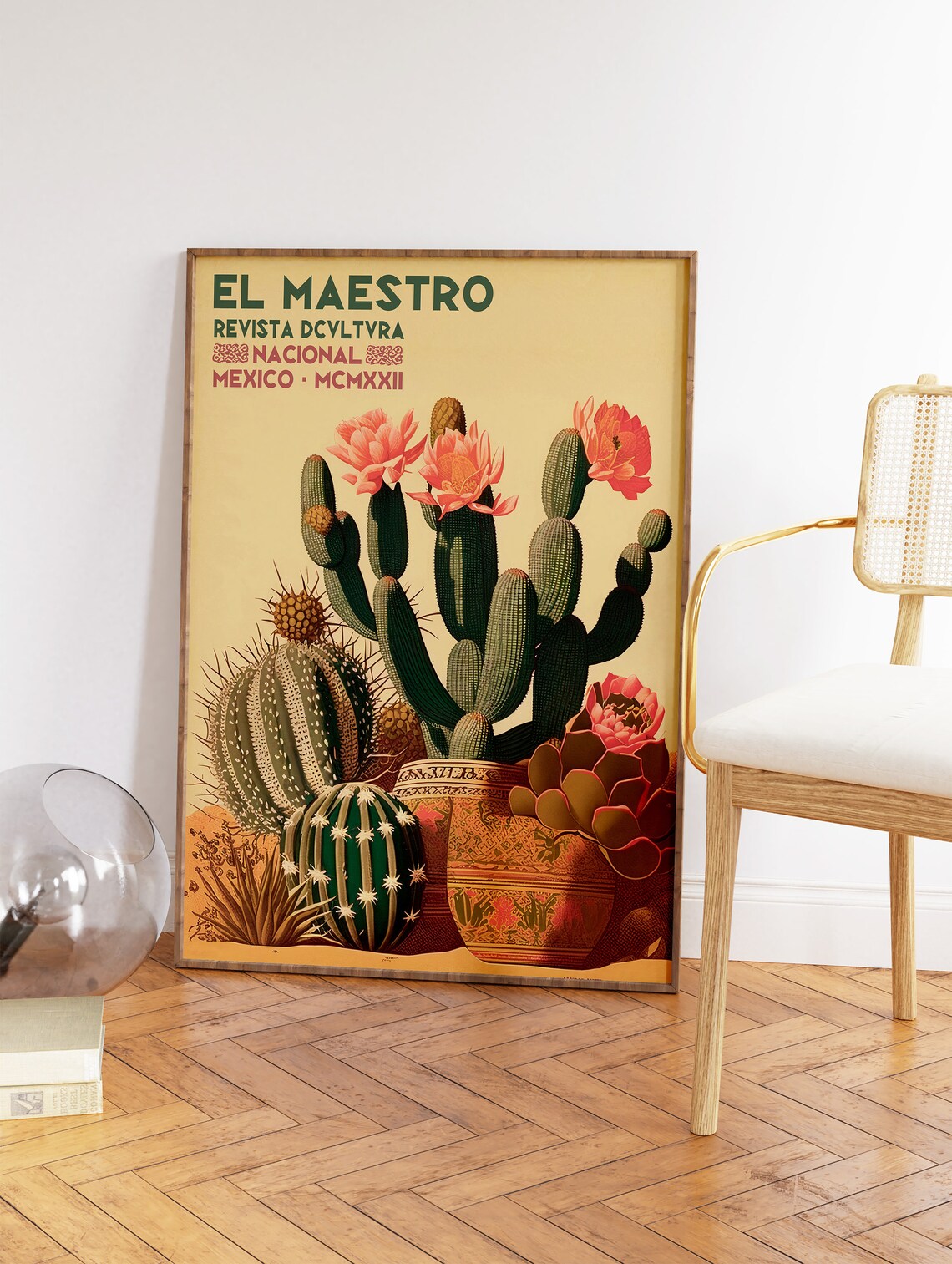Vintage Mexican Cactus Poster, Traditional Floral Decor - Image 2