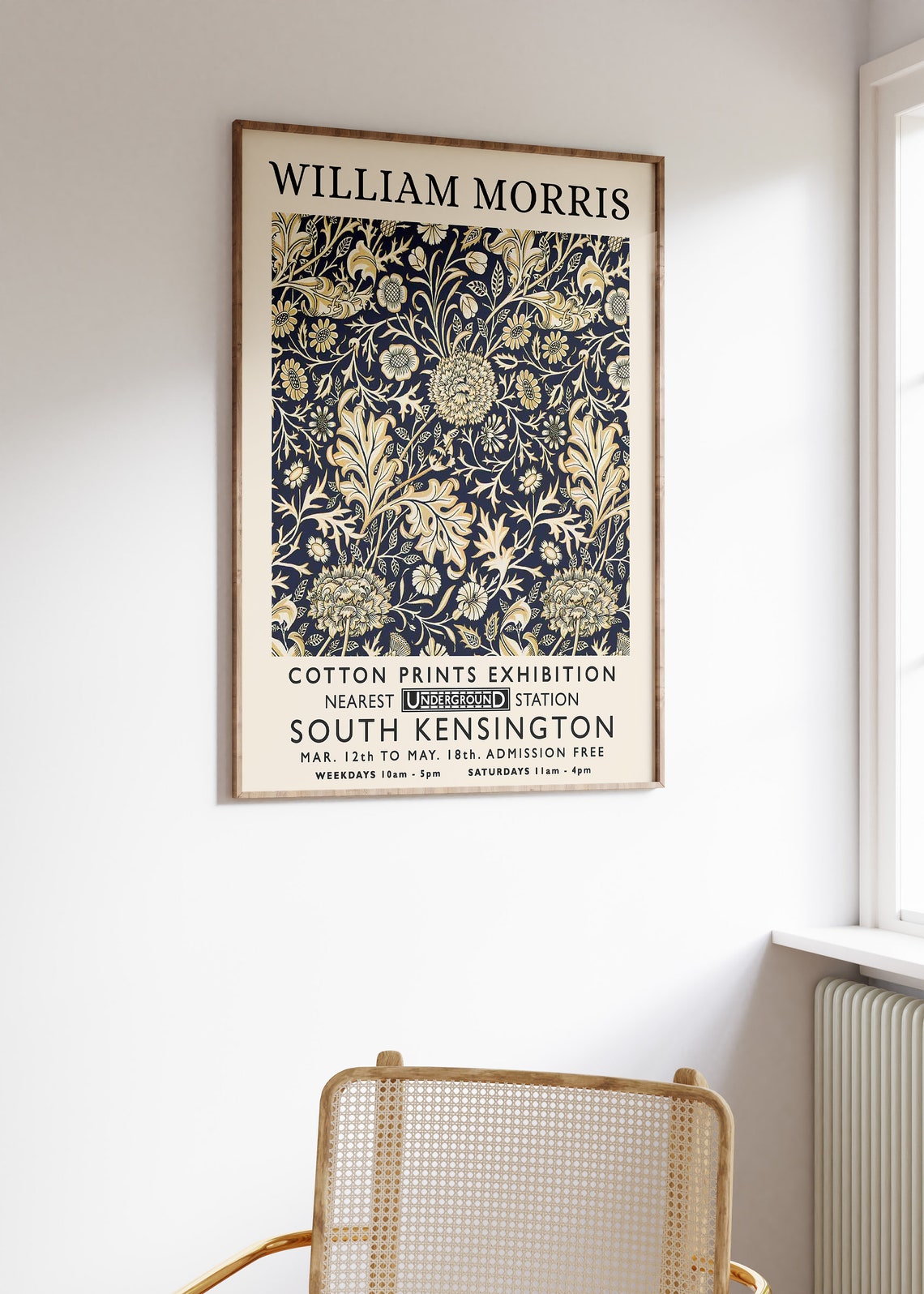 William Morris Gold Navy Floral Pattern Exhibition Botanical Poster - Image 2