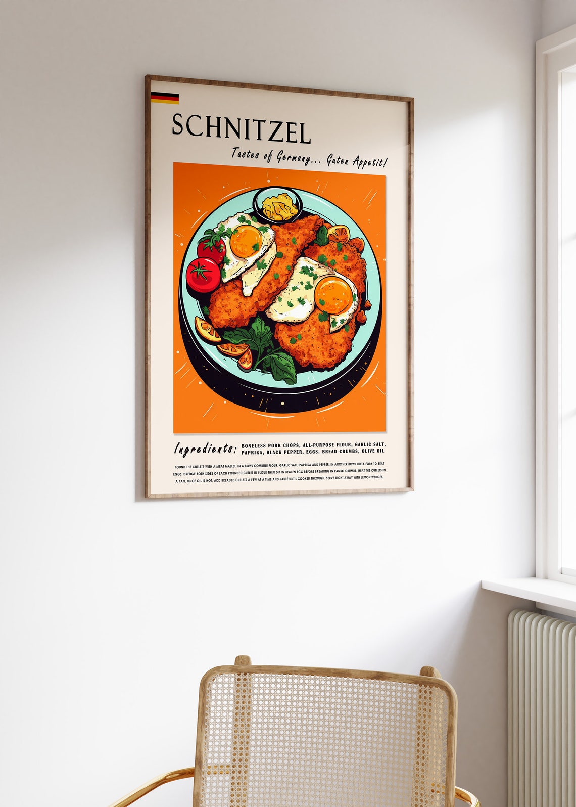 German Schnitzel Illustrated Food Print Kitchen Recipe Wall Decor - Image 3