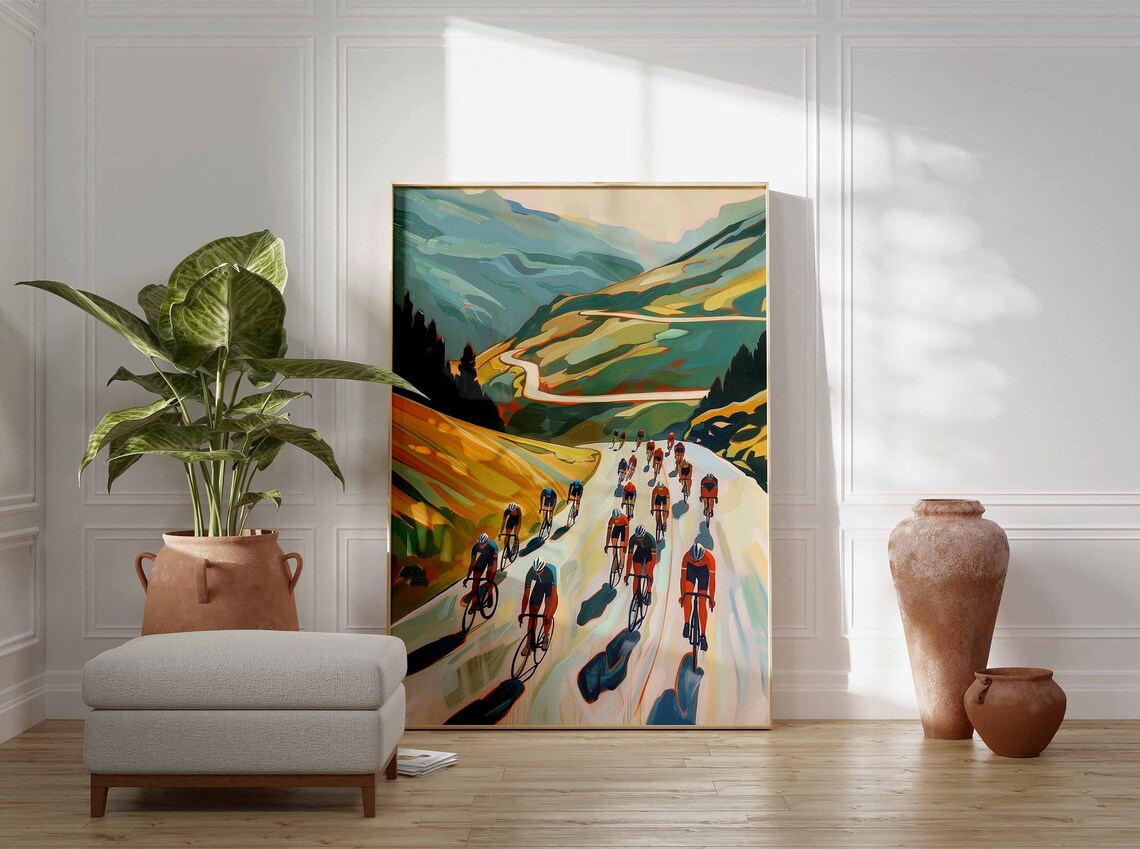 Cycling Peloton Speeding Through Golden Valley Mountain Road Poster - Image 3