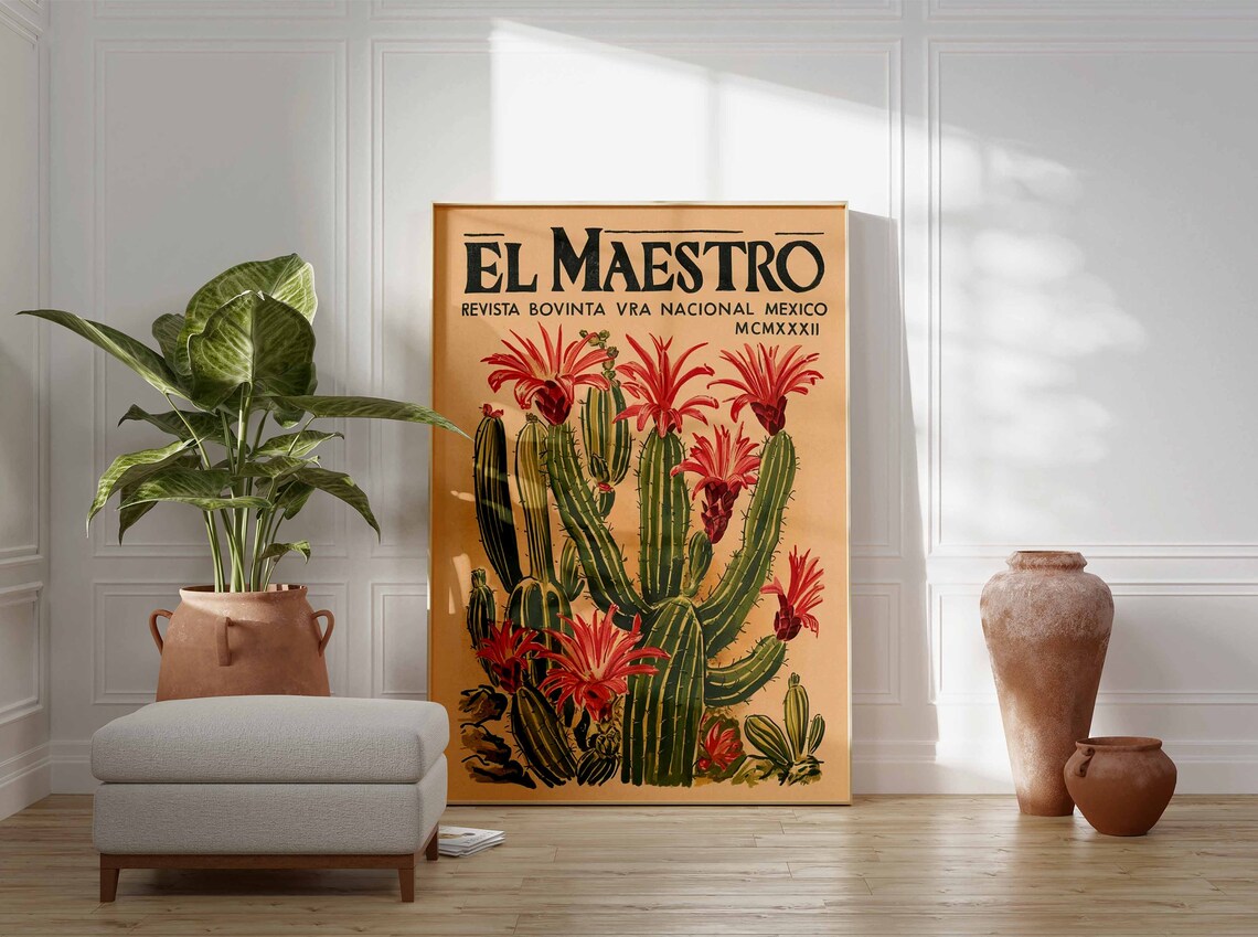 Mexican Cactus Floral Decor Poster Print - Image 2
