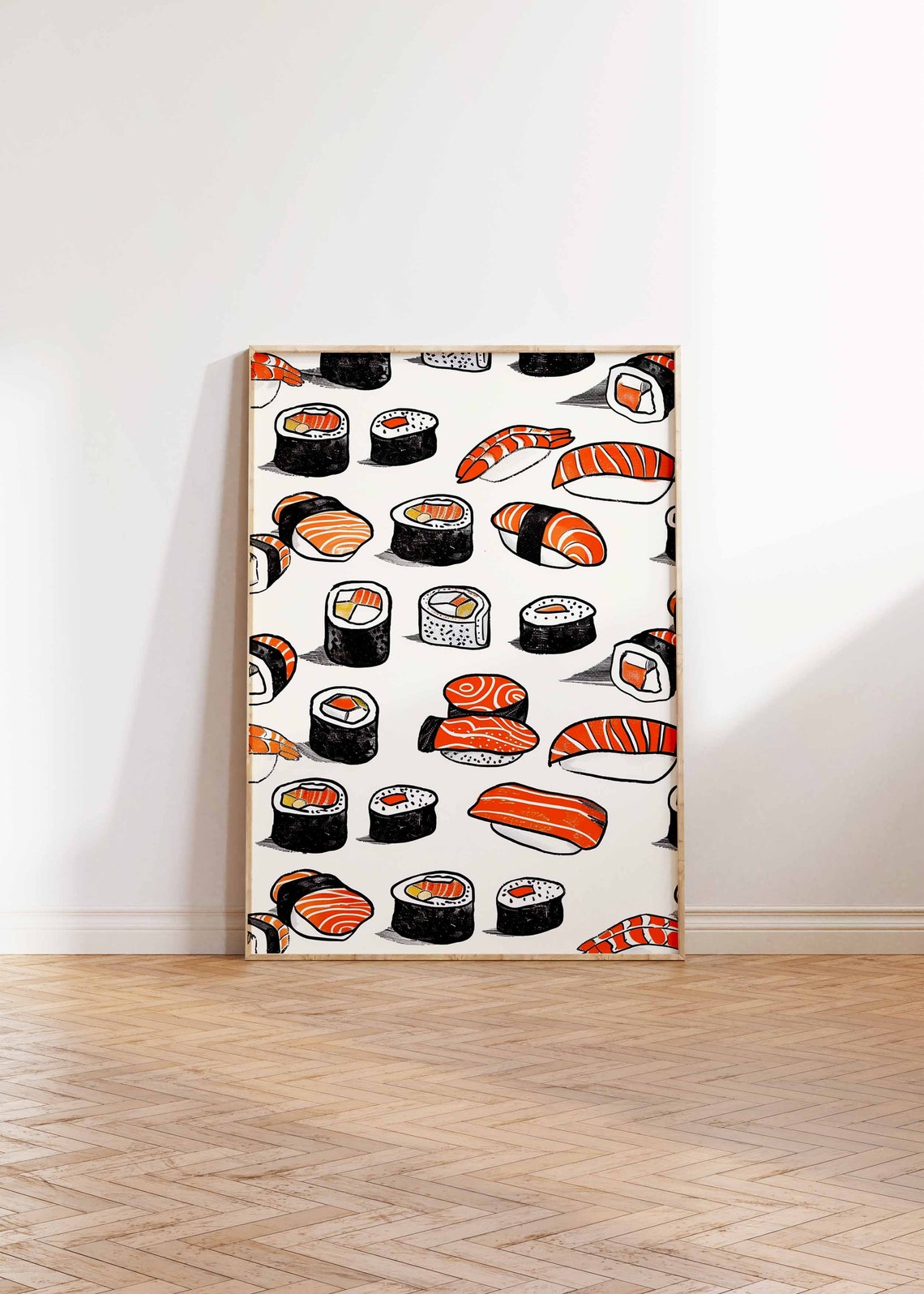 Playful Scattered Sushi Pattern Nigiri Maki Bold Illustration Poster - Image 2
