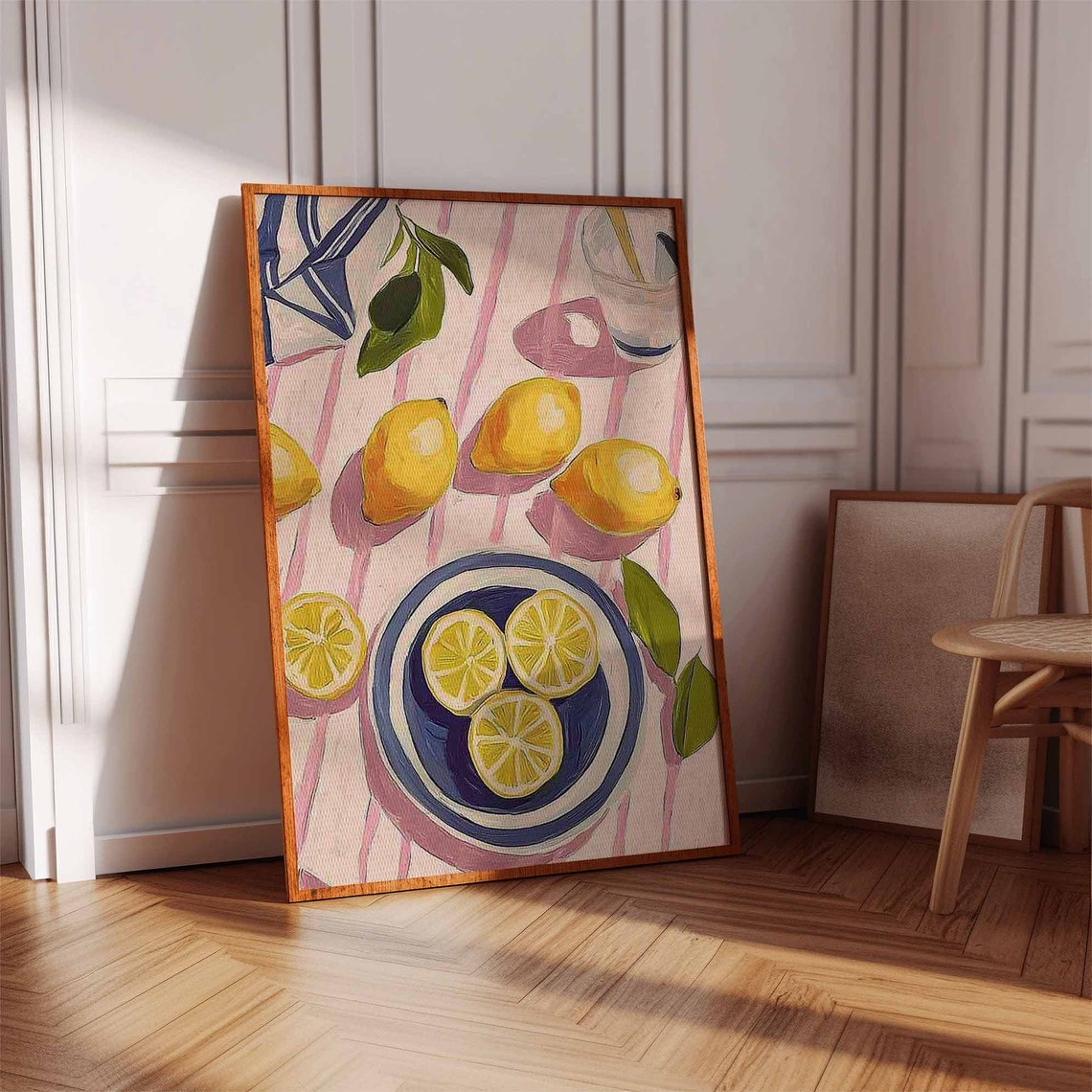 Colorful Lemon Picnic Pink Striped Cloth Summer Kitchen Art Poster - Image 2