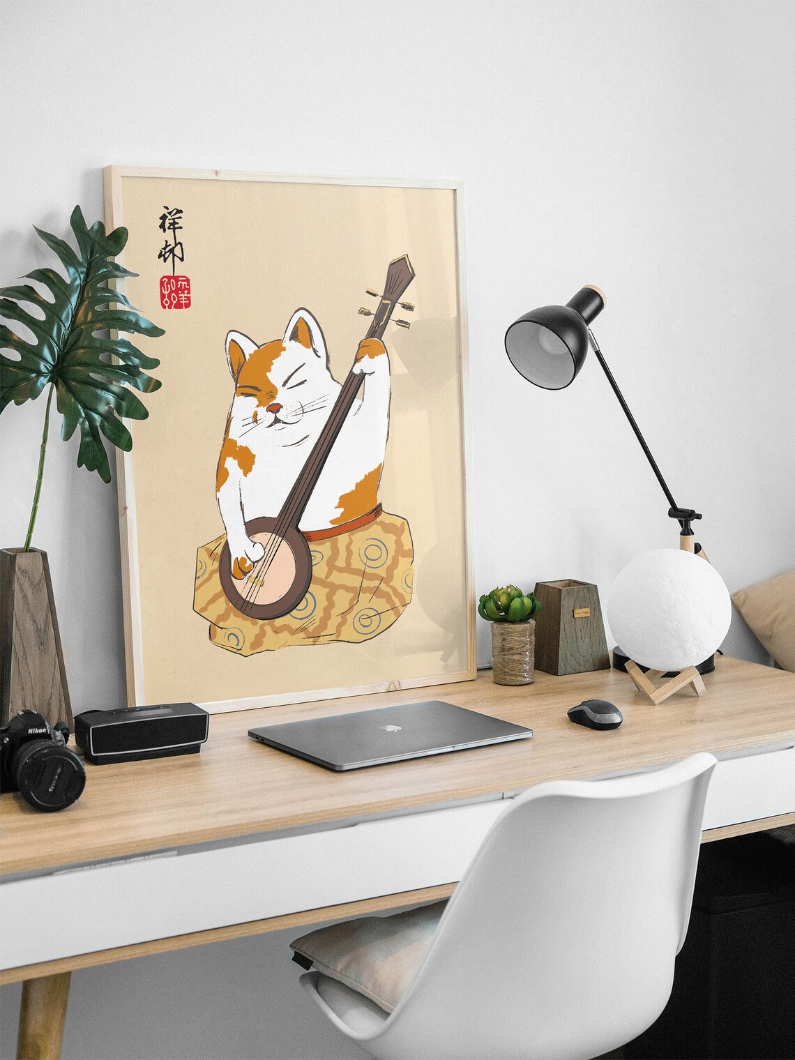 Japanese Cat Playing Shamisen Traditional Music Instrument Art Poster - Image 3