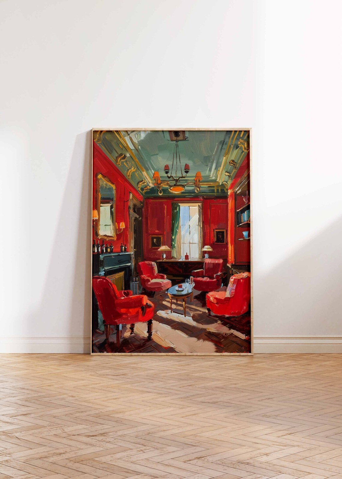 Red Cigar Smoking Room Club Armchairs Classic Interior Art Poster - Image 2