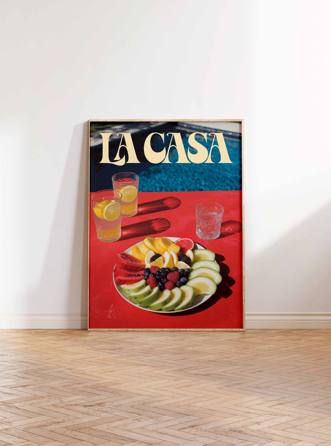 La Casa Red Table Fruit Platter Poolside Lemonade Retro Poster - Image 2