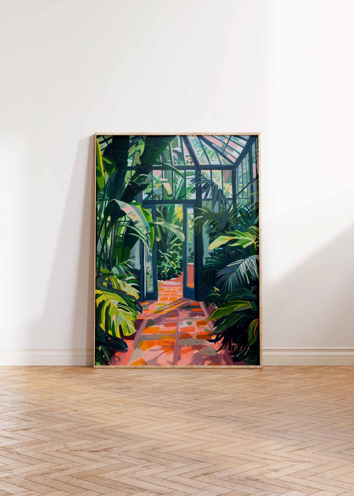 Tropical Sunlit Greenhouse Conservatory Lush Palm Leaves Art Print - Image 3