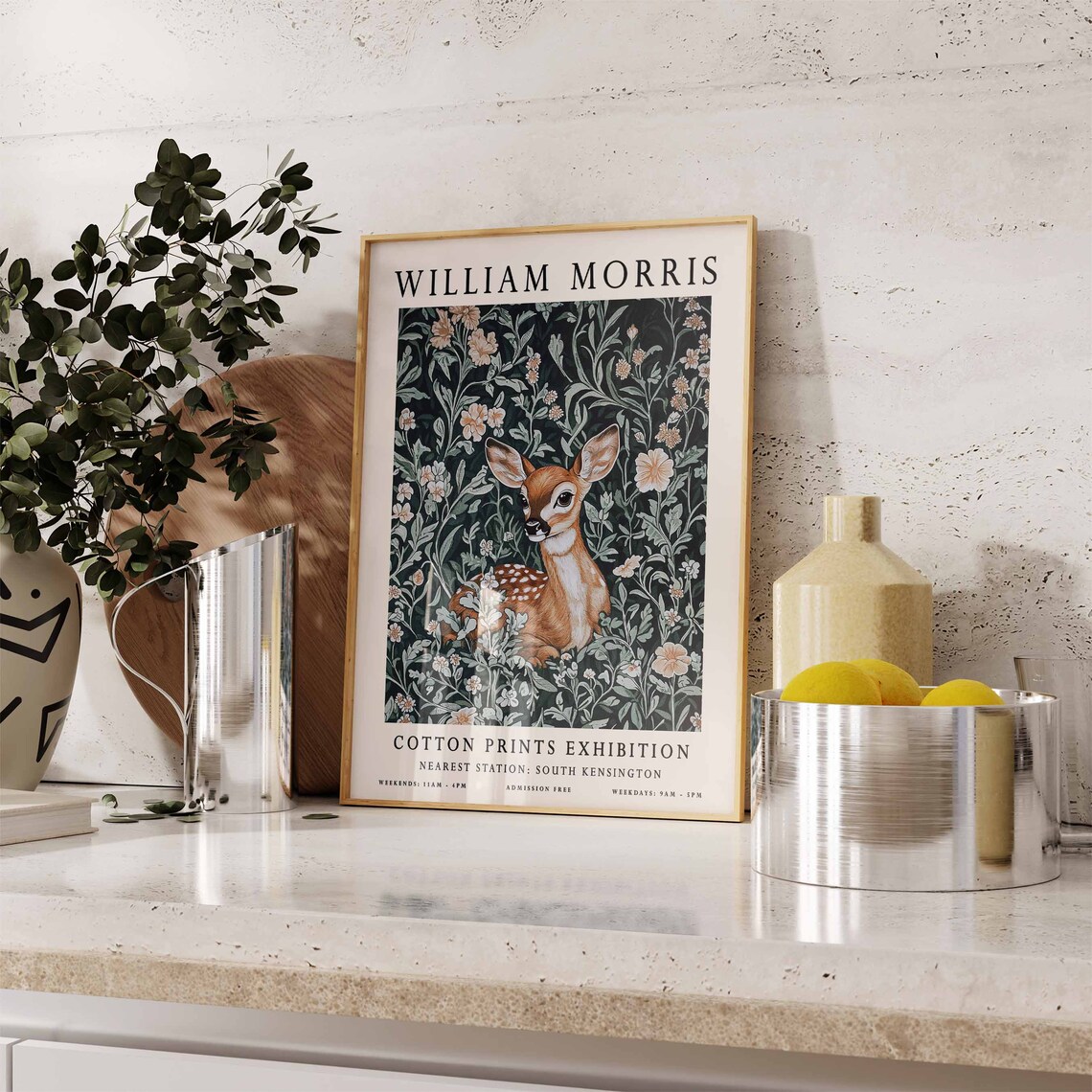 William Morris Spotted Fawn in Pink Blossom Garden Exhibition Poster - Image 3