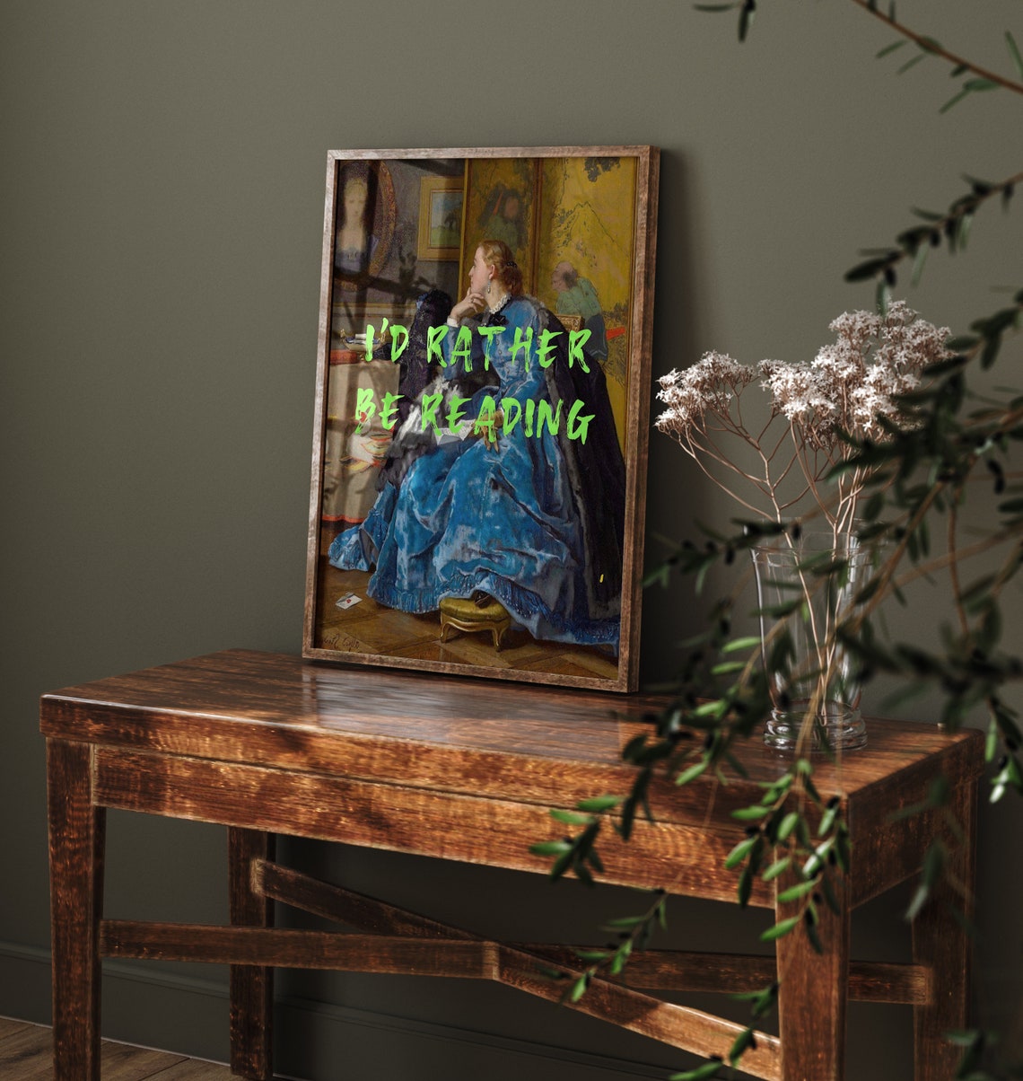 Id Rather Be Reading Book Lover Altered Classical Painting Poster - Image 2