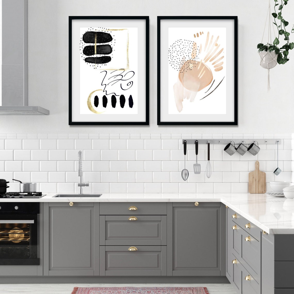 Black White Gold Bold Abstract Modern Geometric Shapes Poster - Image 2
