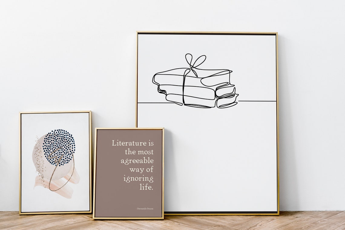 Continuous Line Art Stack Of Books Tied String Minimalist Poster - Image 2
