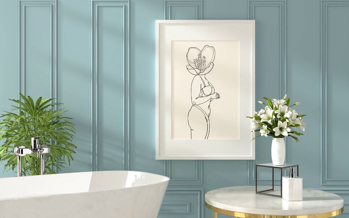 Curvy Flower Head Woman Minimalist Line Art Feminine Body Poster - Image 4