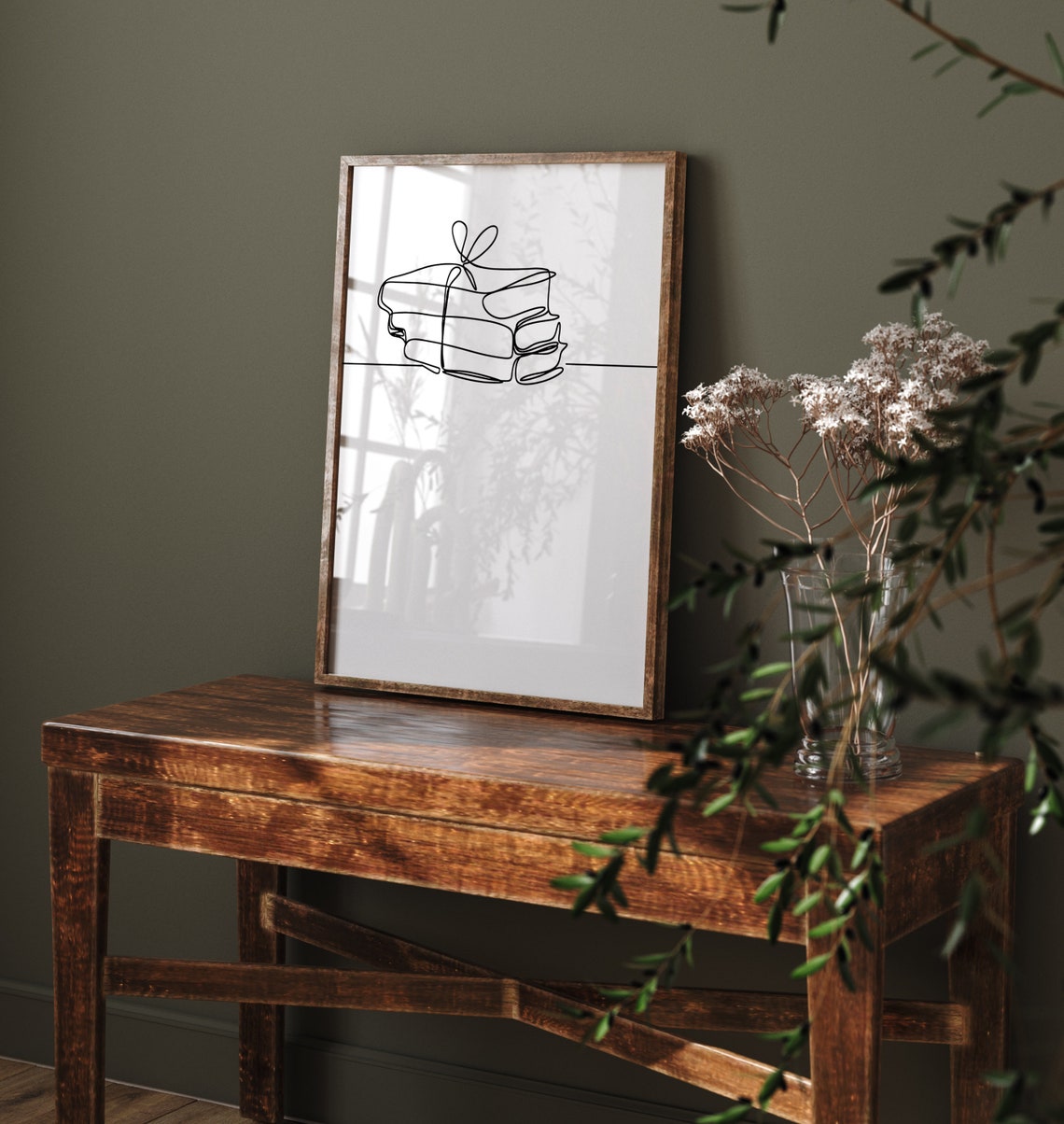 Continuous Line Art Stack Of Books Tied String Minimalist Poster - Image 3